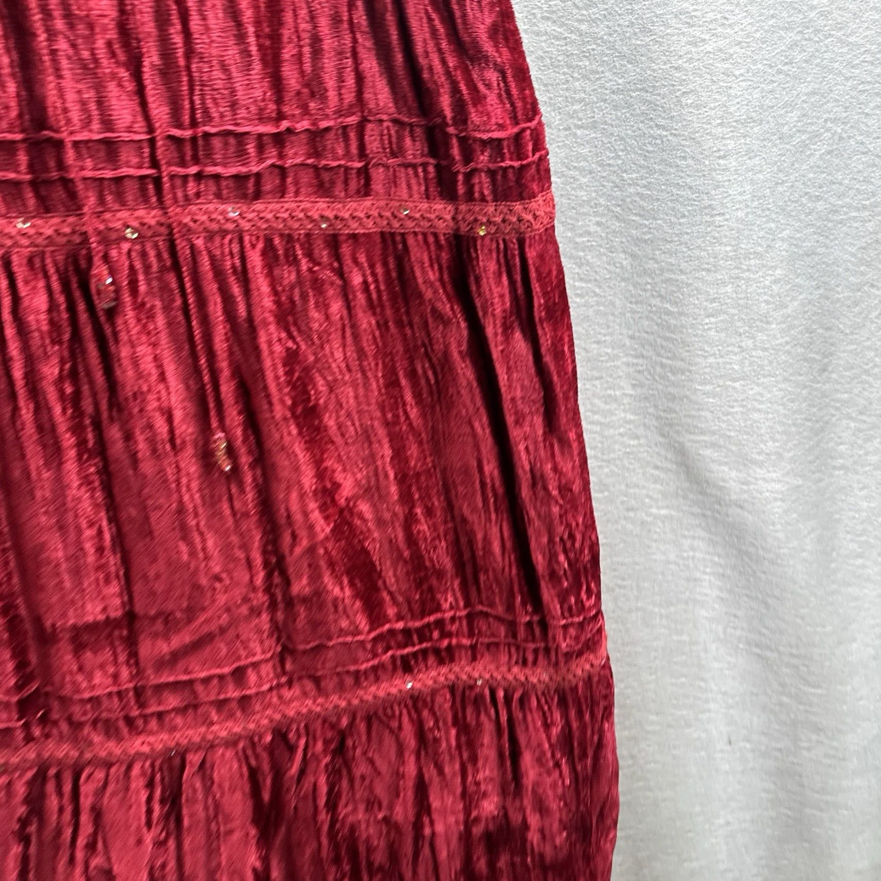 Velvet VINTAGE JFW Skirt Womens M Midi Velvet Bohemian Red Boho Dressy A-Line 90s Size 32" / US 10 / IT 46 - 6 Thumbnail