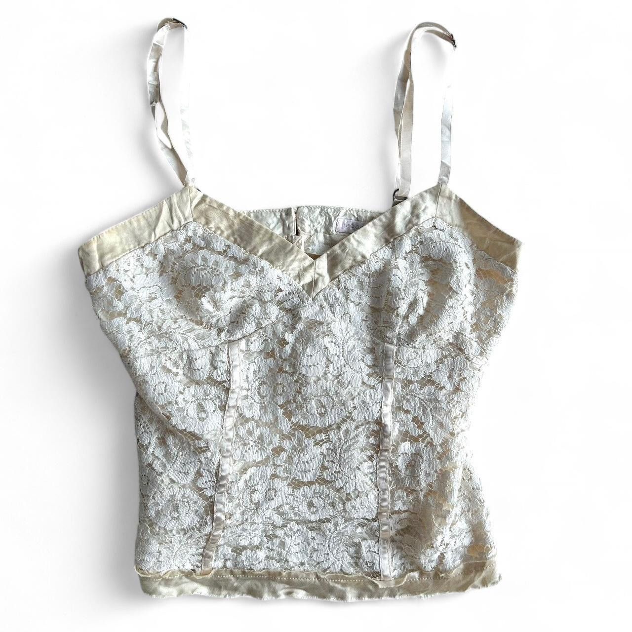 Rebecca Taylor Vintage cream&white lace corset cami top with back buttons🪷 Size XS / US 0-2 / IT 36-38 - 5 Thumbnail