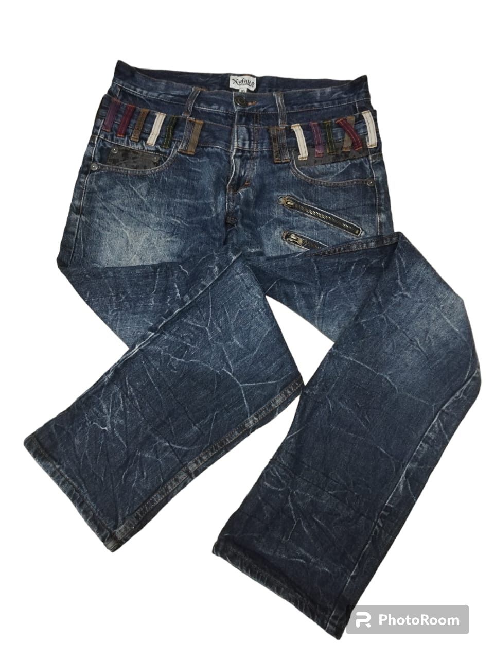 image of Avant Garde x Distressed Denim Hot Flared Japanese Nylaus Double Waist Street Cutting (Size 33)