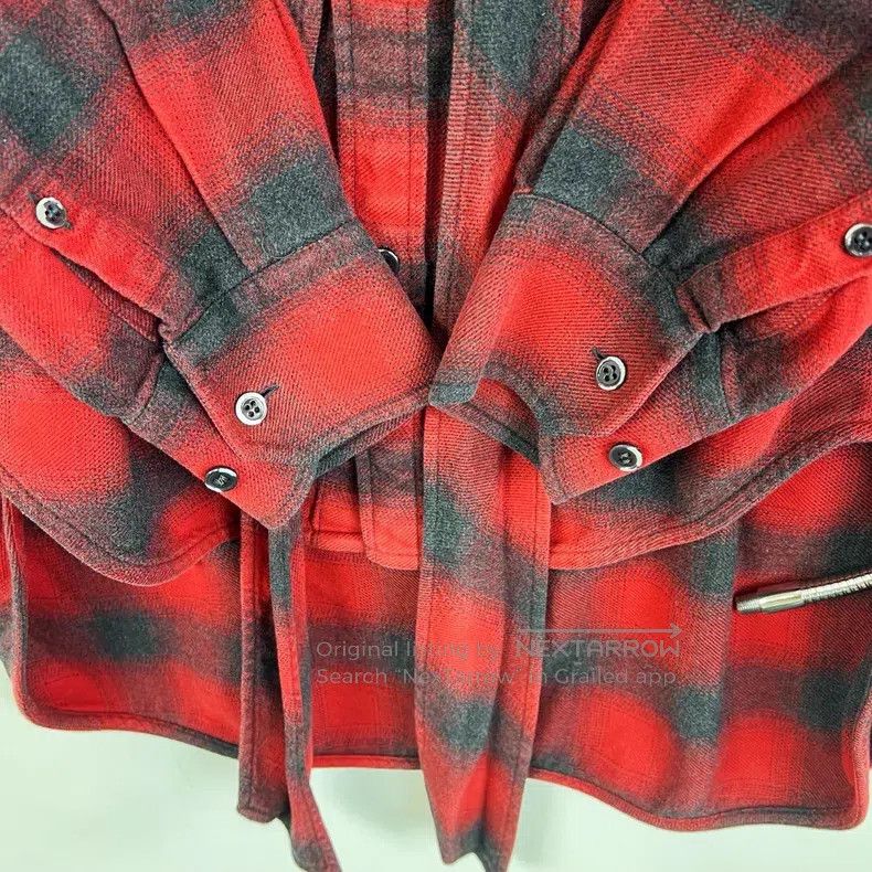 Balenciaga Balenciaga Red and White Checkered Flannel Bow Shirt Size XXS / US 00 / IT 34 - 6 Thumbnail