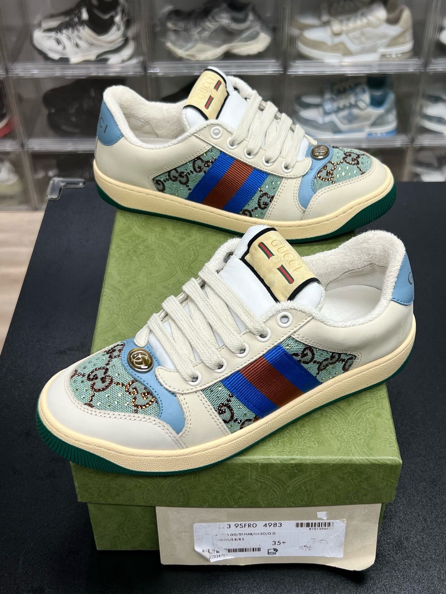 Gucci Gucci GG Enamel Sneakers Crystal White Blue Size US 5.5 / EU 38 - 1 Thumbnail