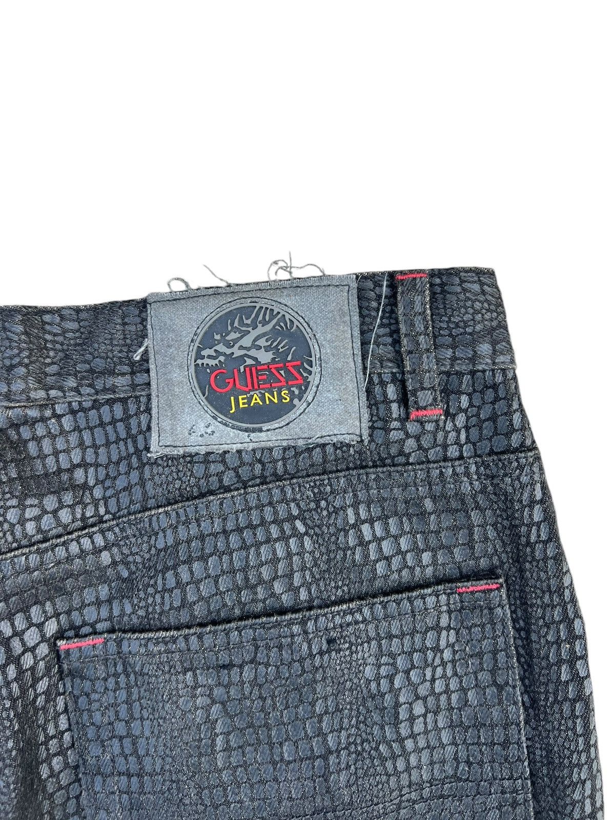 Guess Vintage 90s Guess Croc Skin Print Waxed Denim Jeans Size US 34 / EU 50 - 16 Thumbnail