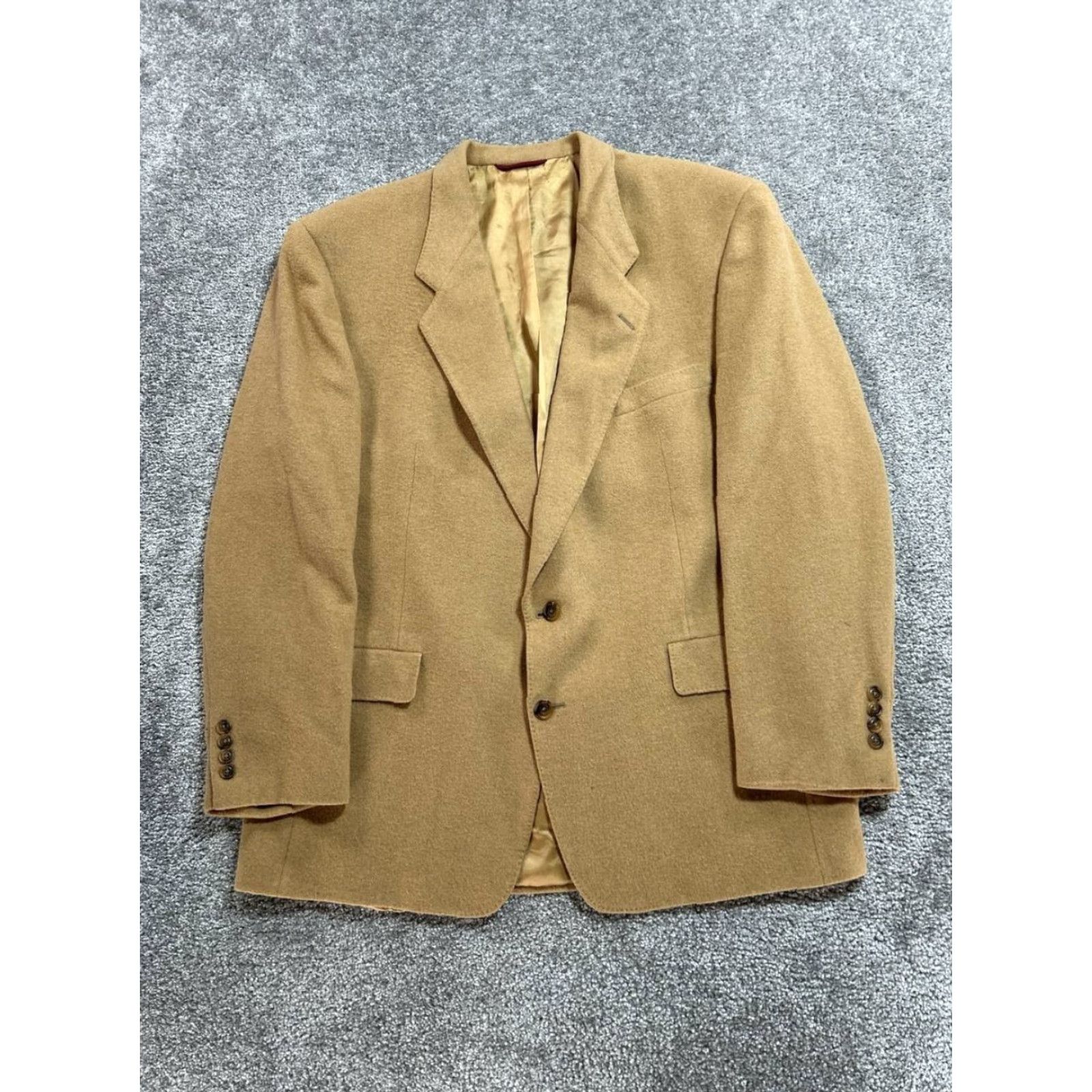 Hart Schaffner Marx VINTAGE Hart Schaffner Marx Blazer Jacket Mens 46 Beige Camel Hair Single Vented Size 46R - 2 Thumbnail