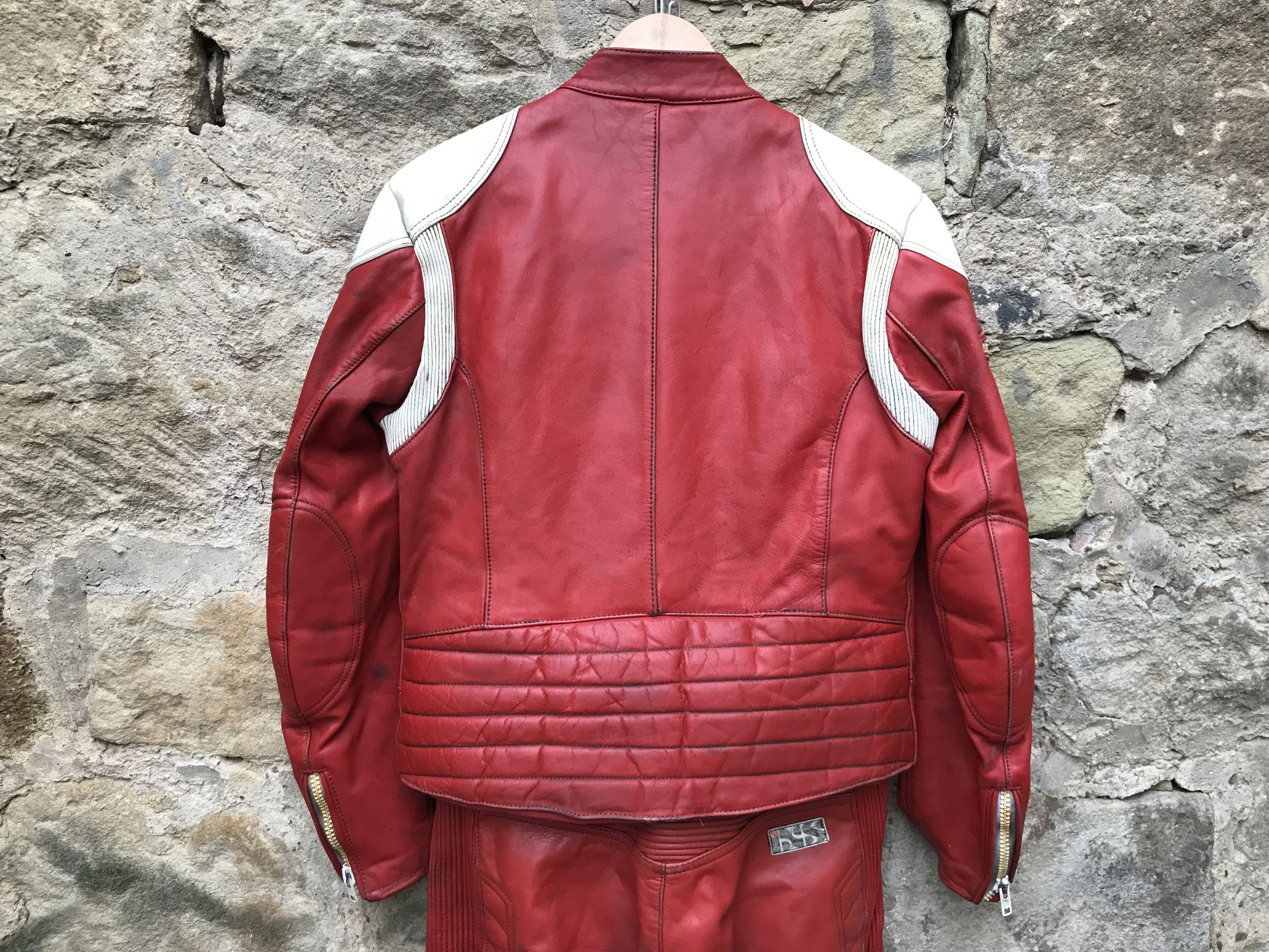 Vintage 80s Twin Track Distressed Leather Biker Jacket / Racing Suit Size US M / EU 48-50 / 2 - 16 Thumbnail