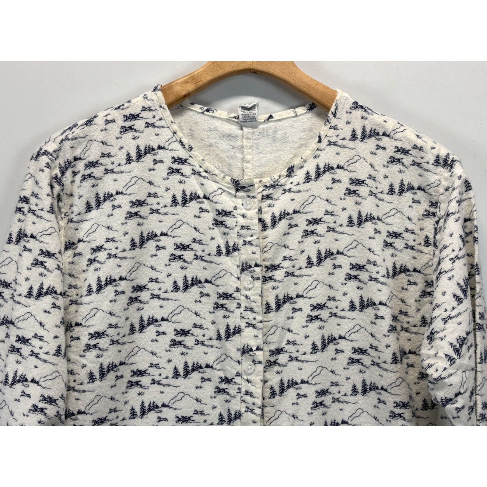 Lands' End VINTAGE Lands’ End Flannel One Piece Pajamas Small 6 8 White 1990s Sleepwear Womens Size ONE SIZE - 3 Thumbnail