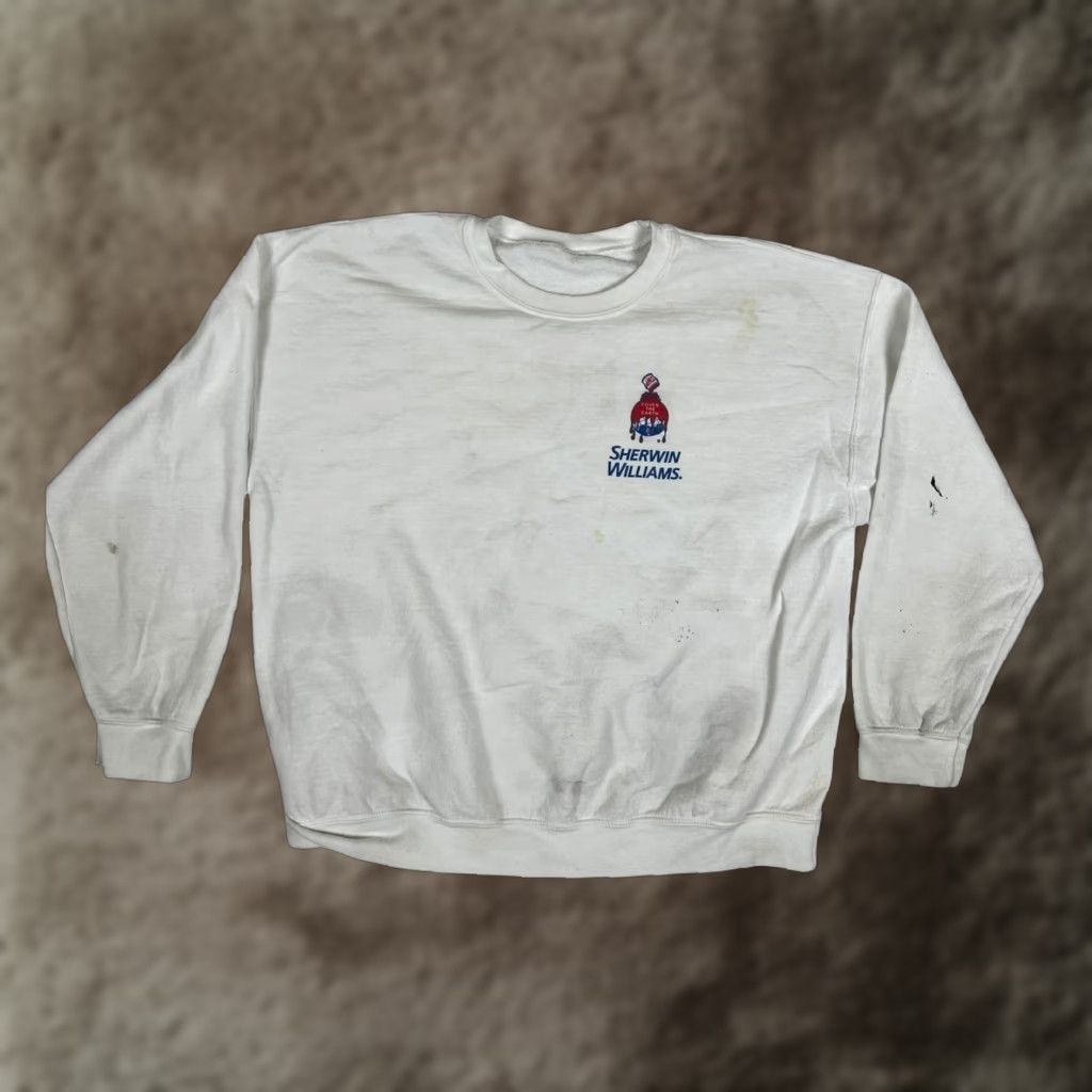 Vintage Sherwin-Williams Sweatshirt Mens XL White Crewneck Graphic Print Logo Fleece Workwear Pullover Size US XL / EU 56 / 4 - 1 Thumbnail