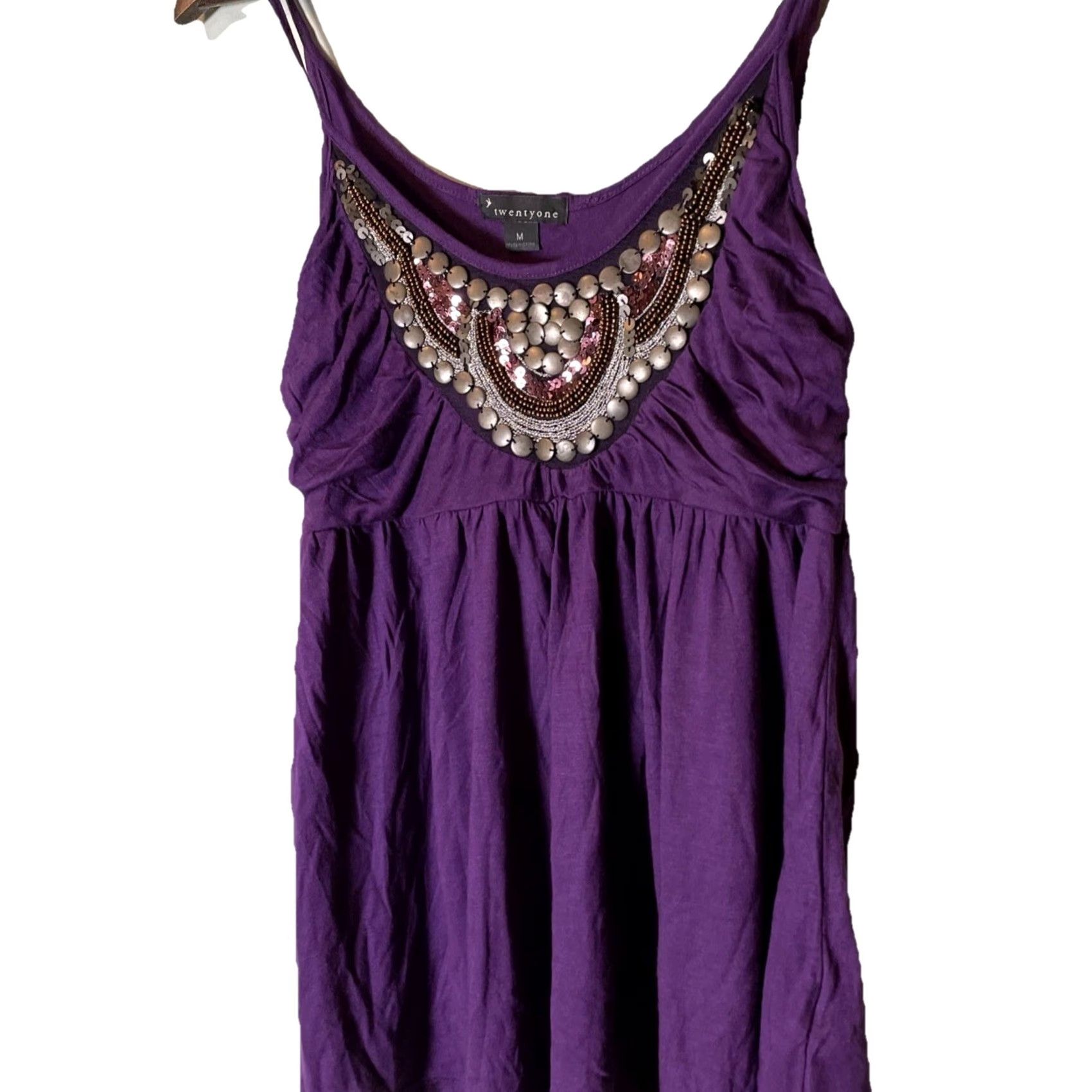 Vintage Twentyone Tank Top M Sequins Beaded Silver Threads Metal Purple Sleeveless Spaghetti Strap Casual Party/Cocktail Workwear Womens 90s Style Size M / US 6-8 / IT 42-44 - 4 Thumbnail