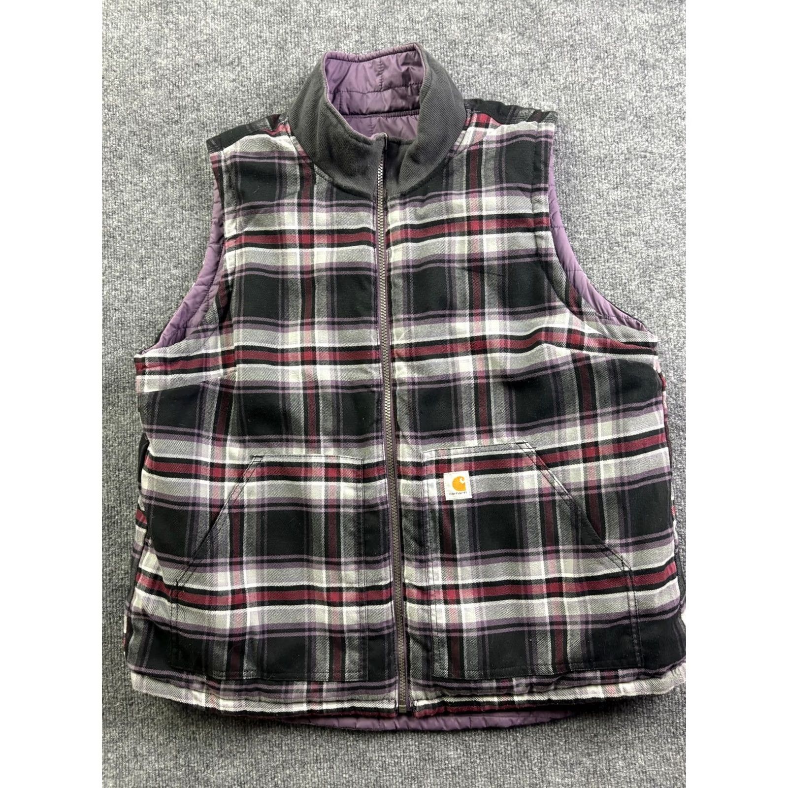 Carhartt VINTAGE Carhartt Vest Womens XL Purple Quilted Reversible Plaid Flannel Lined Outdoor Size XL / US 12-14 / IT 48-50 - 6 Thumbnail