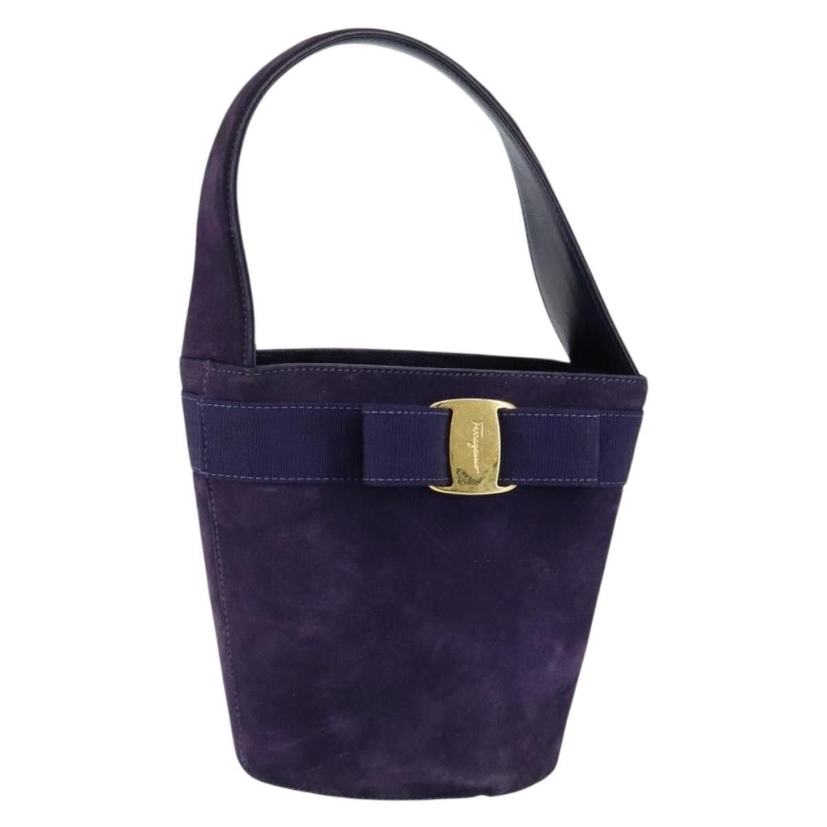 Salvatore Ferragamo Vara Bow Top Handle Bucket Bag Suede