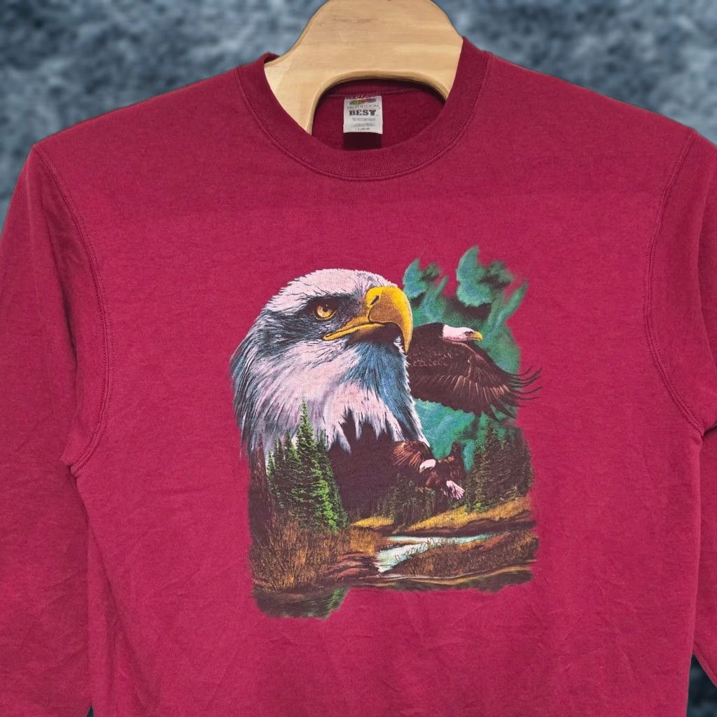 Fruit Of The Loom VINTAGE Bald Eagle Nature Sweatshirt Unisex Adults Large Red Mens Womens L Red Size US L / EU 52-54 / 3 - 1 Thumbnail