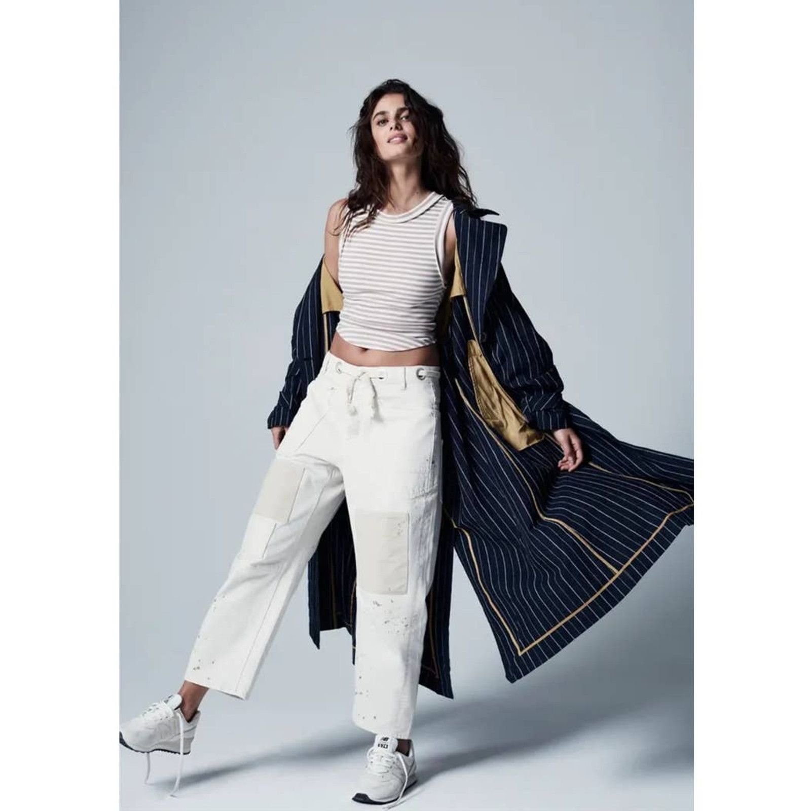 Free People New Free People Melia Mac Coat WTF $228 LARGE Blue Striped Size L / US 10 / IT 46 - 3 Thumbnail