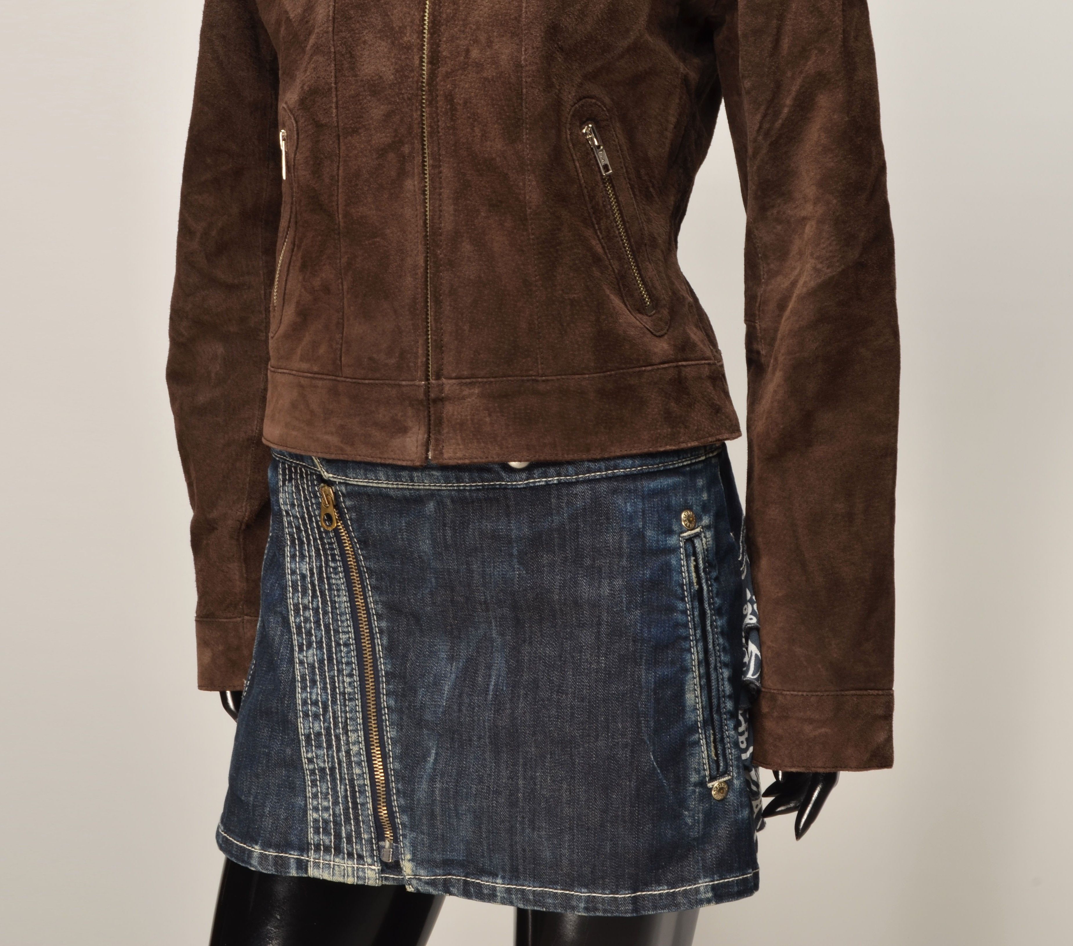 Other Vero Moda Y2K Suede Fur Collar Zip Up Biker Spy Jacket Size S / US 4 / IT 40 - 3 Thumbnail