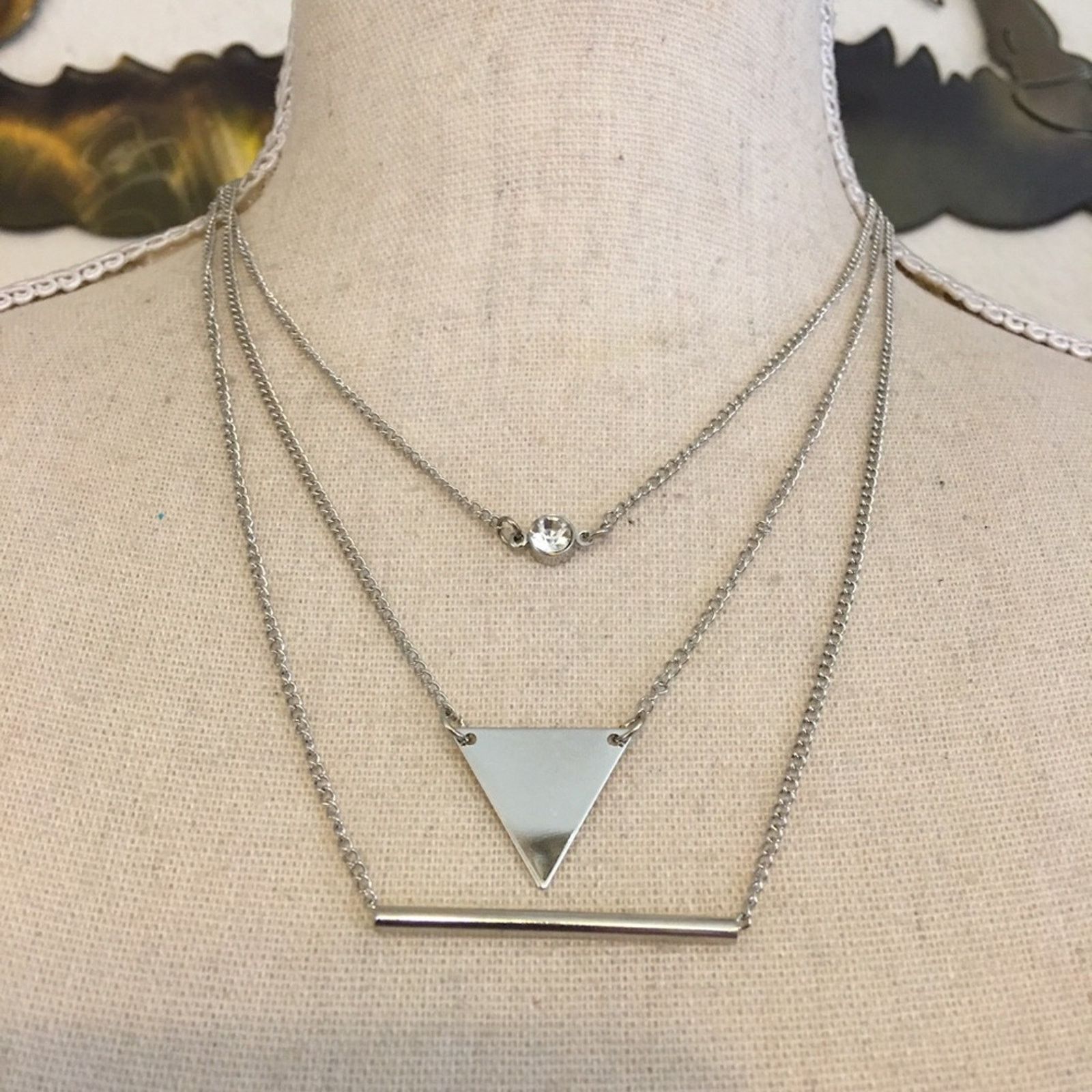 Jewelry Silver tone triple layer chain & pendant necklace Size ONE SIZE - 1 Thumbnail