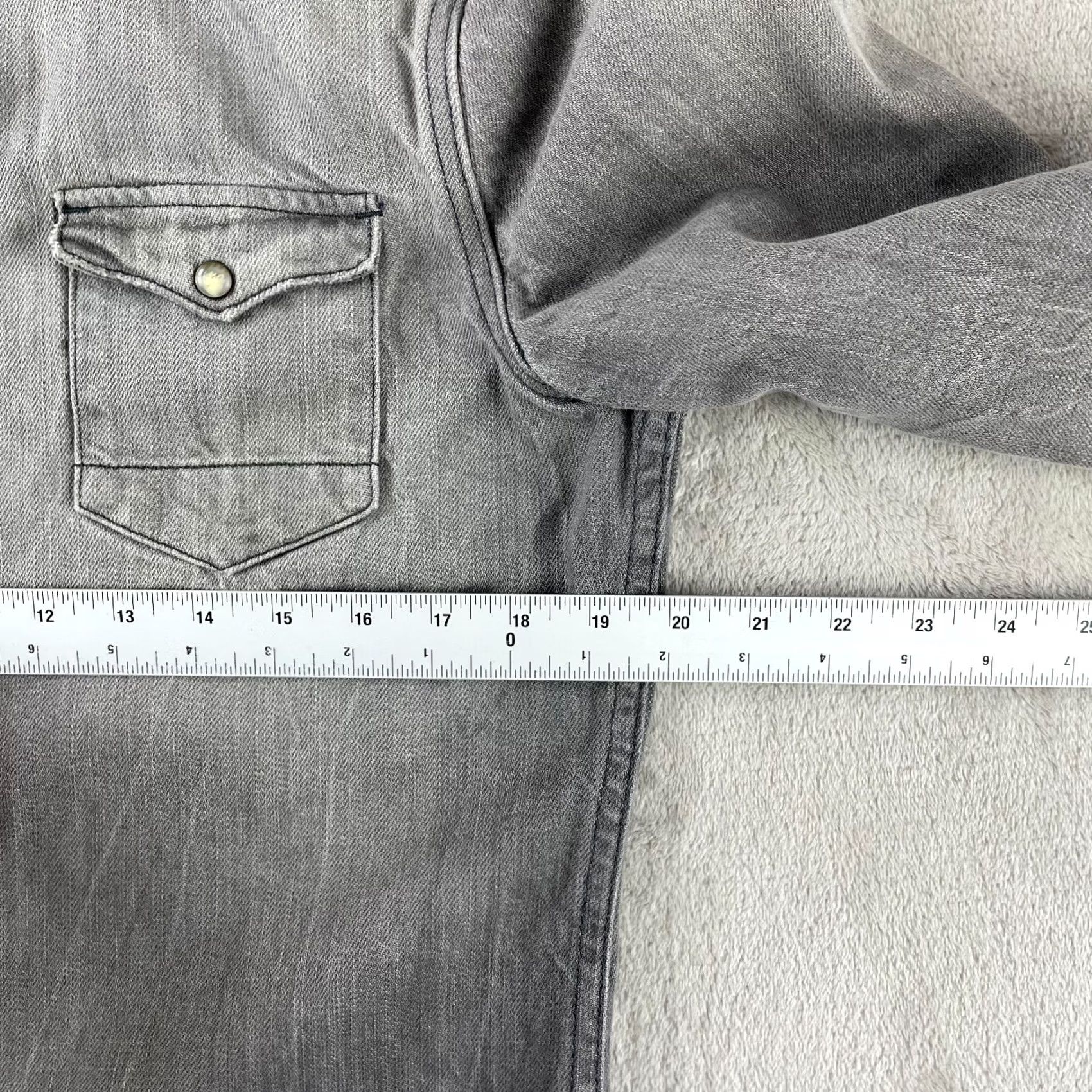 Allsaints AllSaints Fend Shirt Men Medium Grey Heavy Denim Pearl Snap Collar Rock Shirt Size US M / EU 48-50 / 2 - 6 Thumbnail