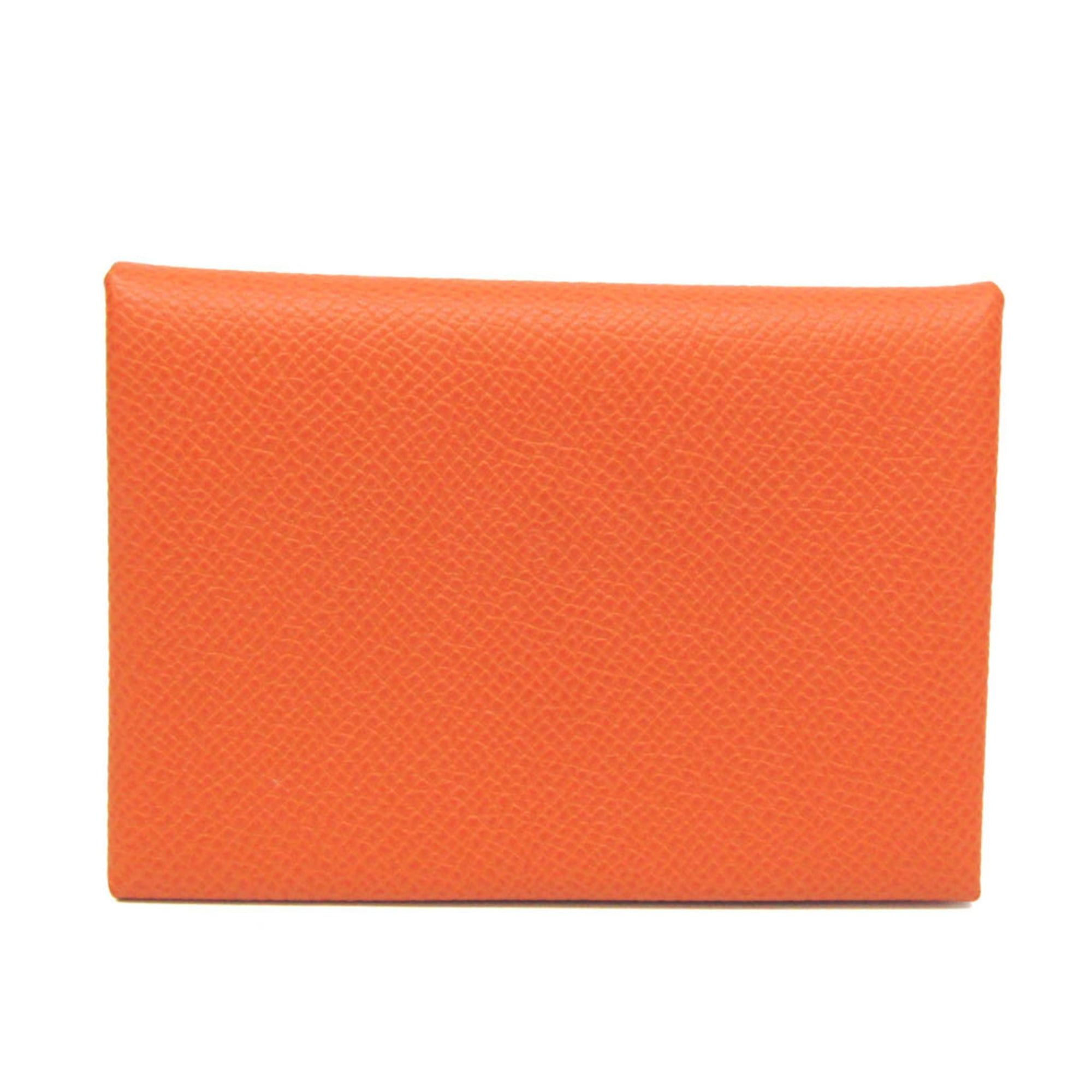 Hermes Calvi Duo Verso Epsom Leather Card Case OrangeYellow