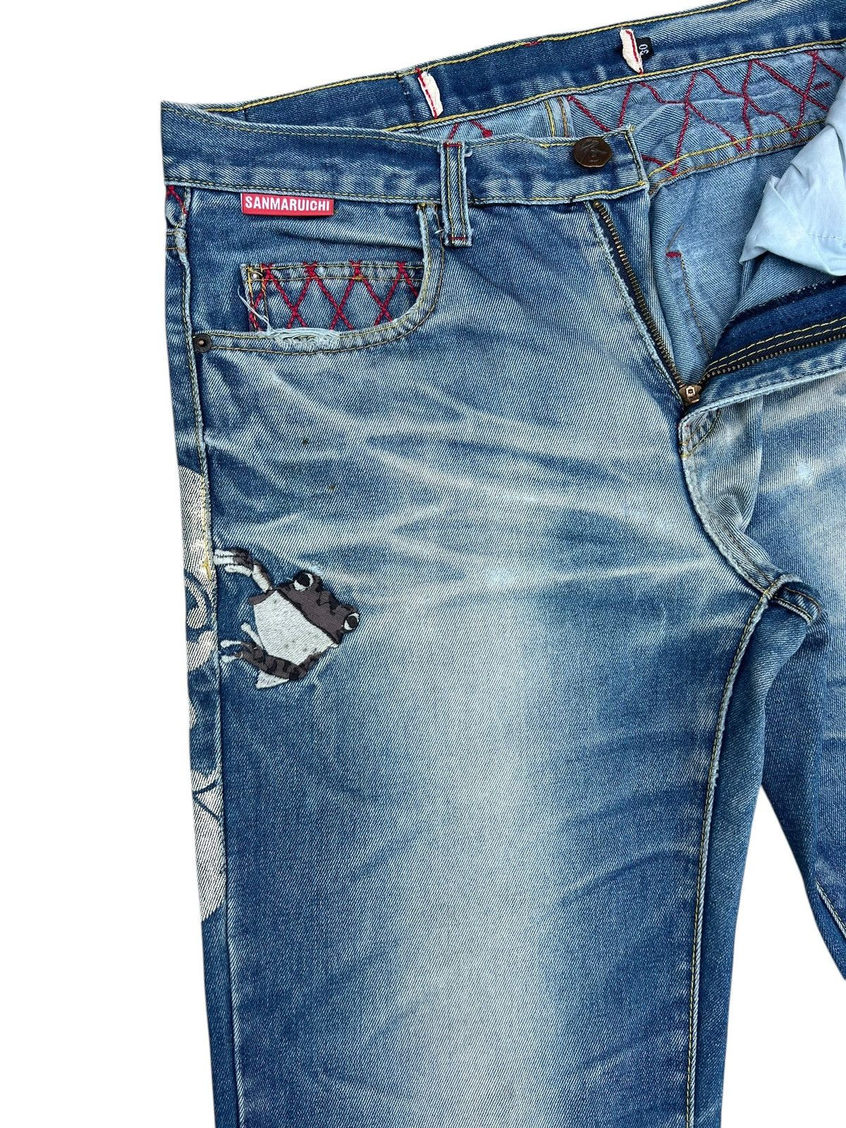 Vintage Dirty Mud SANMARUICHI Distress Frog Embroidery Denim Jeans Size US 30 / EU 46 - 8 Thumbnail