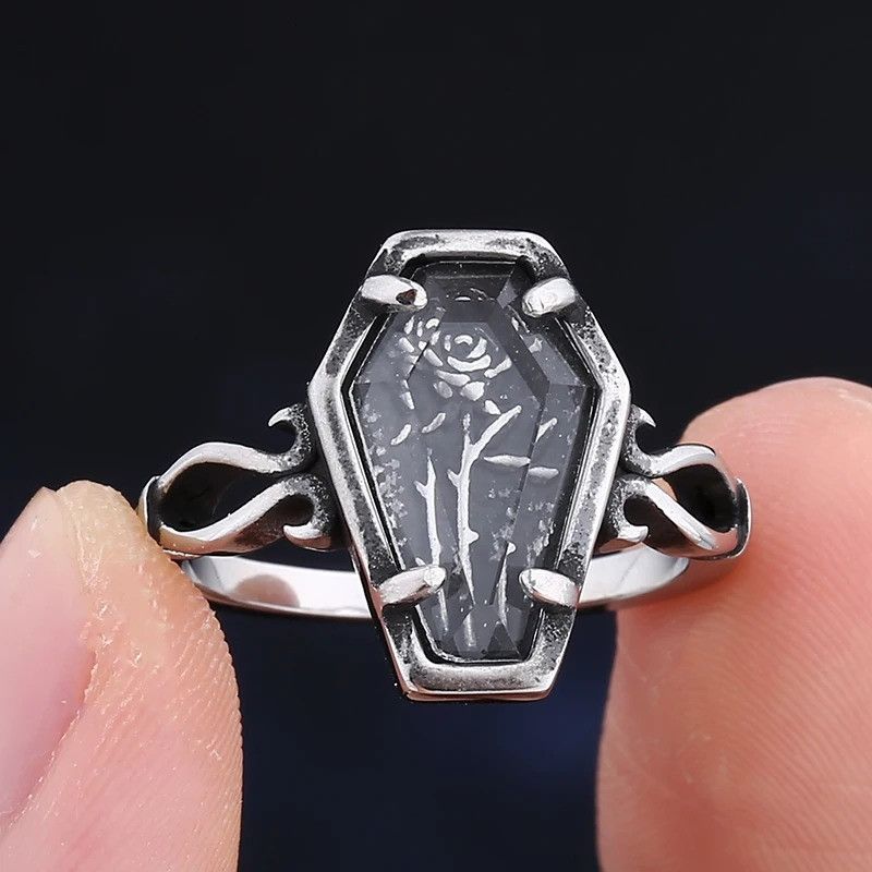 Vintage Coffin Ring With Flower And Glass Size ONE SIZE - 2 Thumbnail