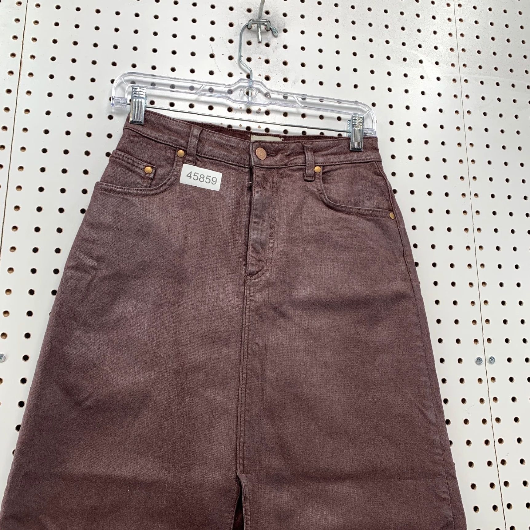 Anthropologie VINTAGE Anthropologie Pilcro Madi Denim Skirt Womens 4 Maroon Waxed Front Slit A-Line Purple 90s Womens Size 27" / US 4 / IT 40 - 5 Thumbnail