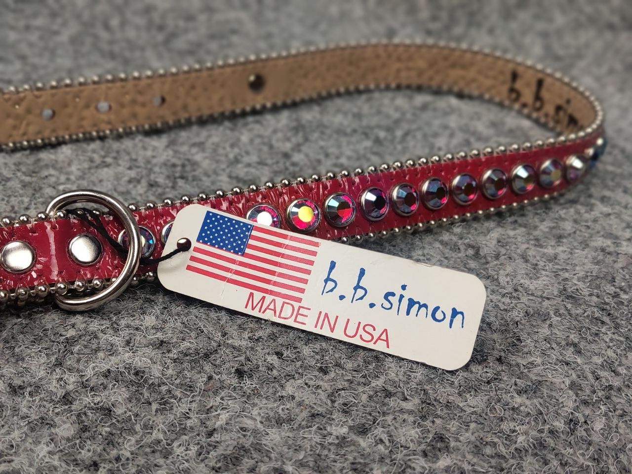 B.B.Simon Swarovski Crystal Red Leather collar Dog belt