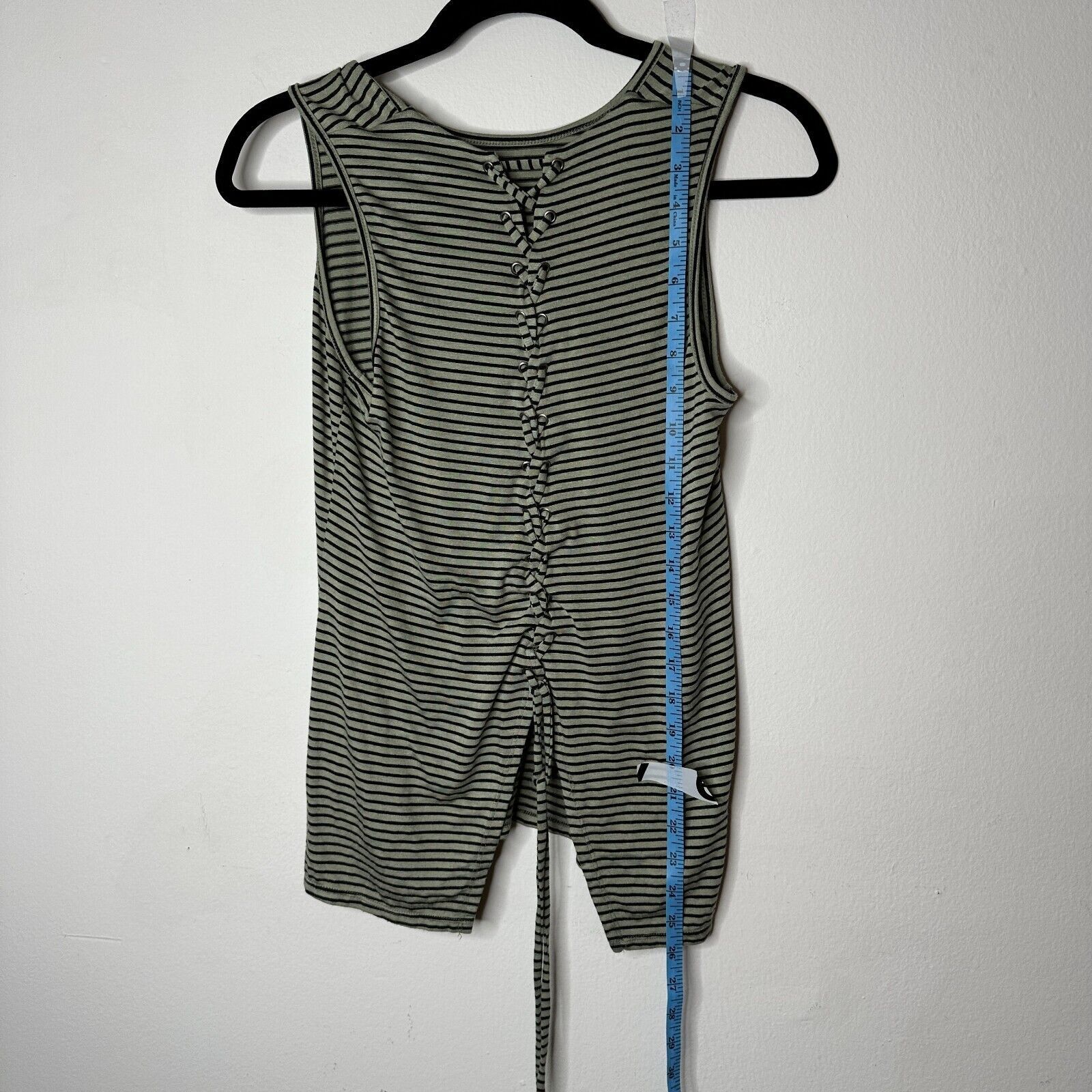 Other Peyton Jensen Olive & Black Strip Lace UpSleeveless Tank Top Size XS / US 0-2 / IT 36-38 - 8 Thumbnail