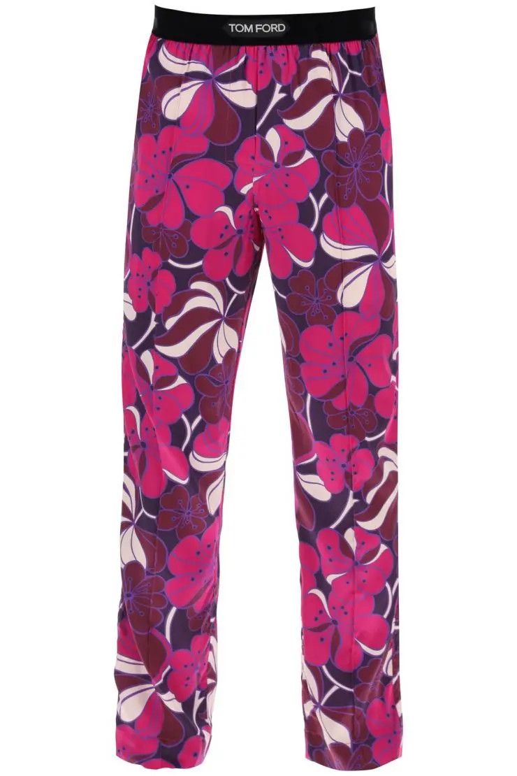 image of Tom Ford O1S22I1N0324 Floral Silk Pajama Pants In Purple, Men's