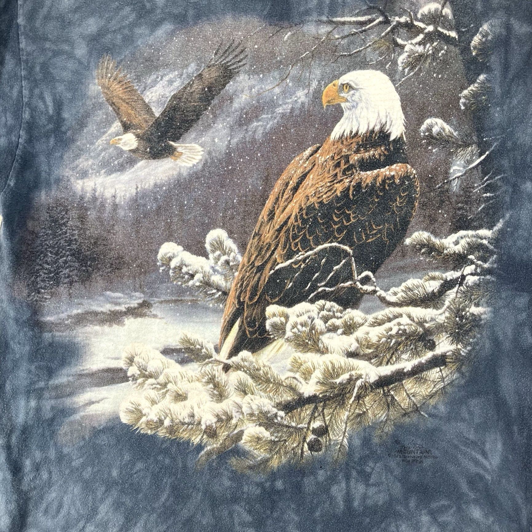 The Mountain Nature Shirt The Mountain Mens Large Bald Eagle Winter Scene Blue 90s Vintage Graphic Print Tshirt Crew Neck Short Sleeve Cotton Size US L / EU 52-54 / 3 - 3 Thumbnail