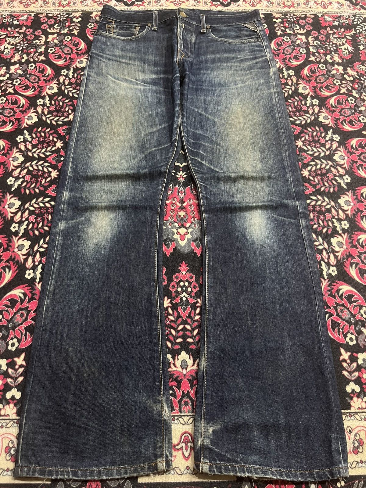 Replay Vintage Replay Dark Blue Faded Washed Buttonfly Flare Jeans Size US 32 / EU 48 - 1 Thumbnail