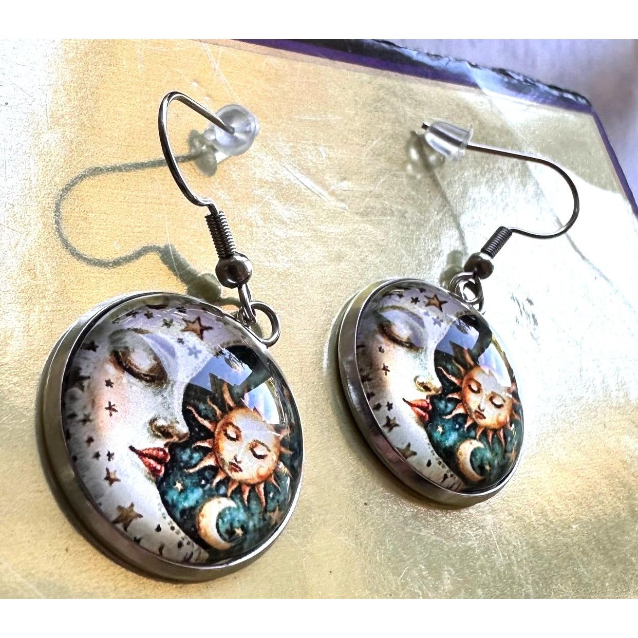 Handmade Moon Star Sun Earrings Navy Blue Eclectic Planet Astrology Z Size ONE SIZE - 10 Thumbnail