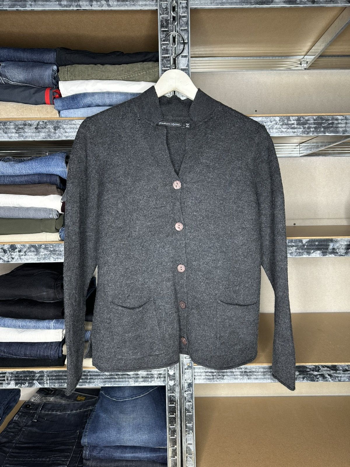 Gudrun Sjödén Wool Cardigan Womens L Grey Button Up Wool