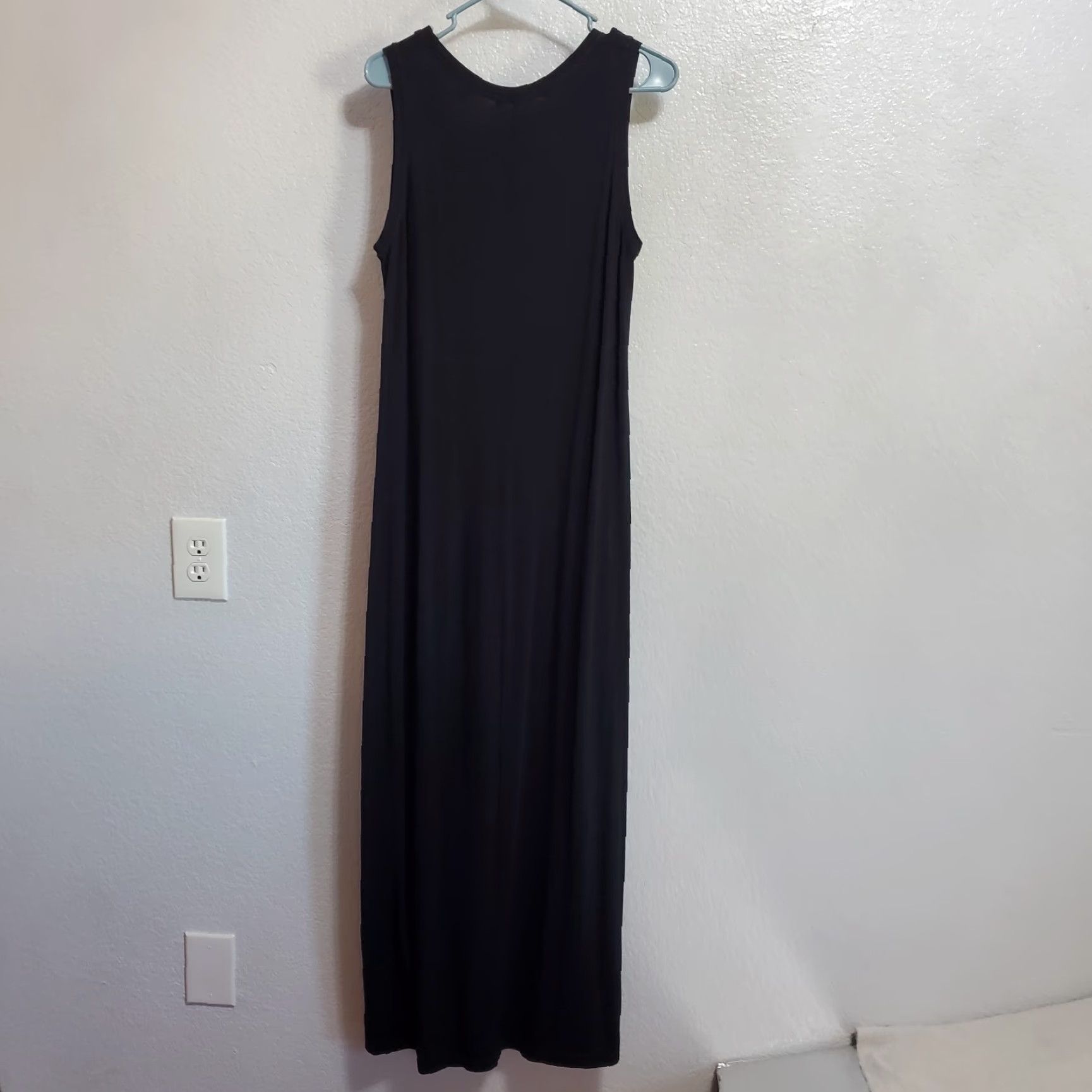 Vintage Fresh Produce Dress Women L Black Sleeveless Maxi Neck Rayon Blend Stretch USA Size L / US 10 / IT 46 - 2 Thumbnail