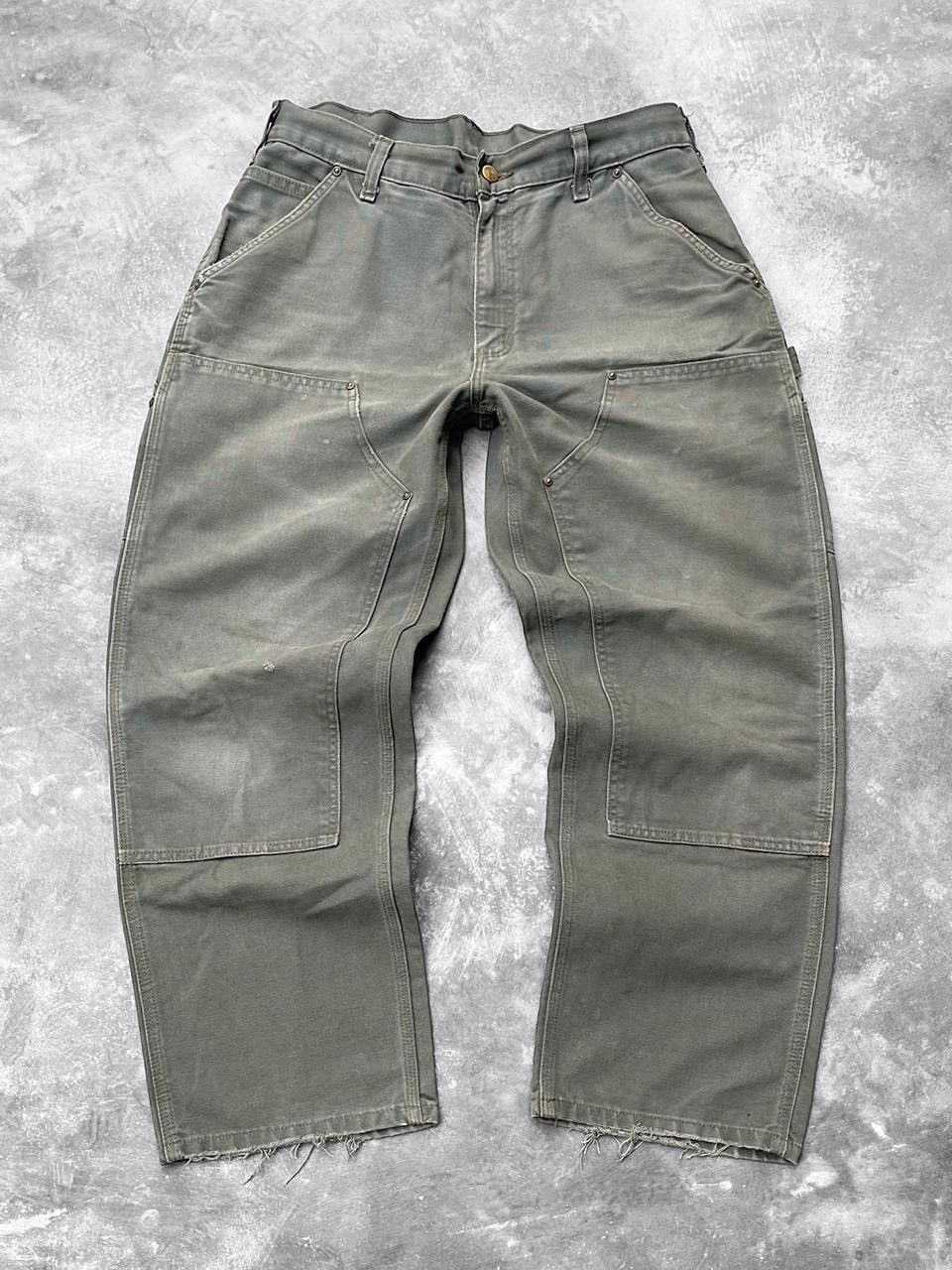 Carhartt Faded Mosgreen Distressed Carhartt Doublekne Pant B136-MOS Size US 34 / EU 50 - 1 Thumbnail