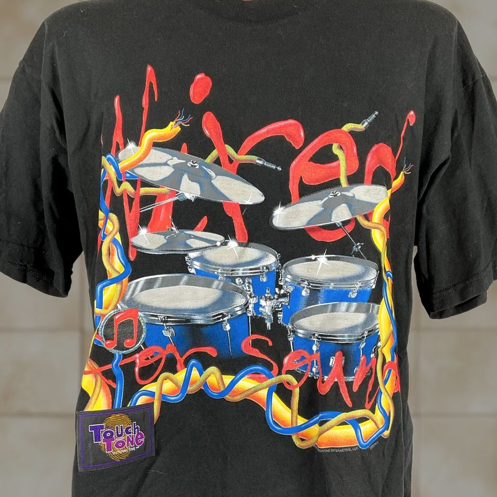Vintage VTG 90s Wild Oats WIRED FOR SOUND drums T-Shirt Mens XL Black USA MADE Size US XL / EU 56 / 4 - 1 Thumbnail
