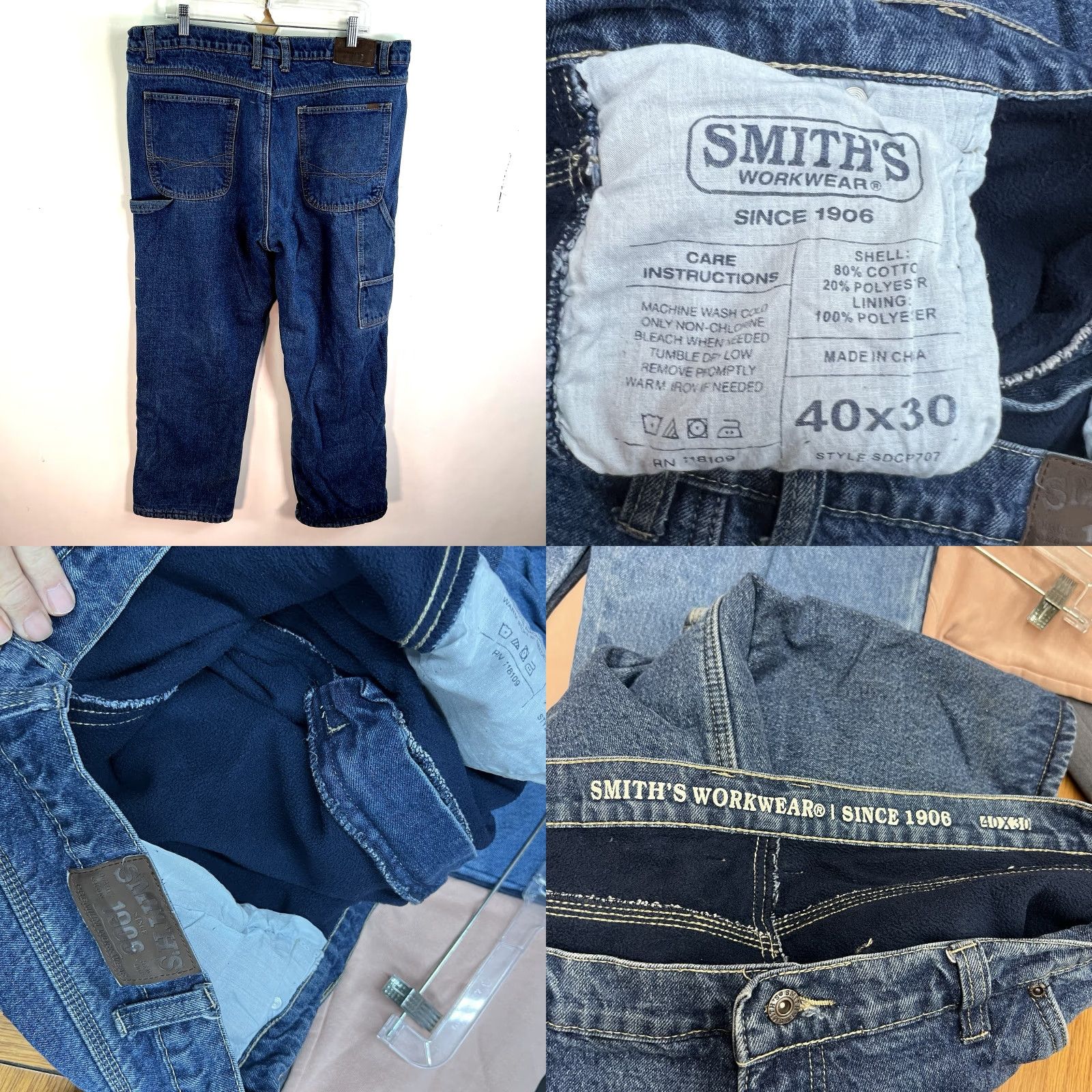 Vintage Smiths Workwear Pants Men Size 40 X30 Denim Lined Carpenter Blue Mens Size US 40 / EU 56 - 8 Thumbnail