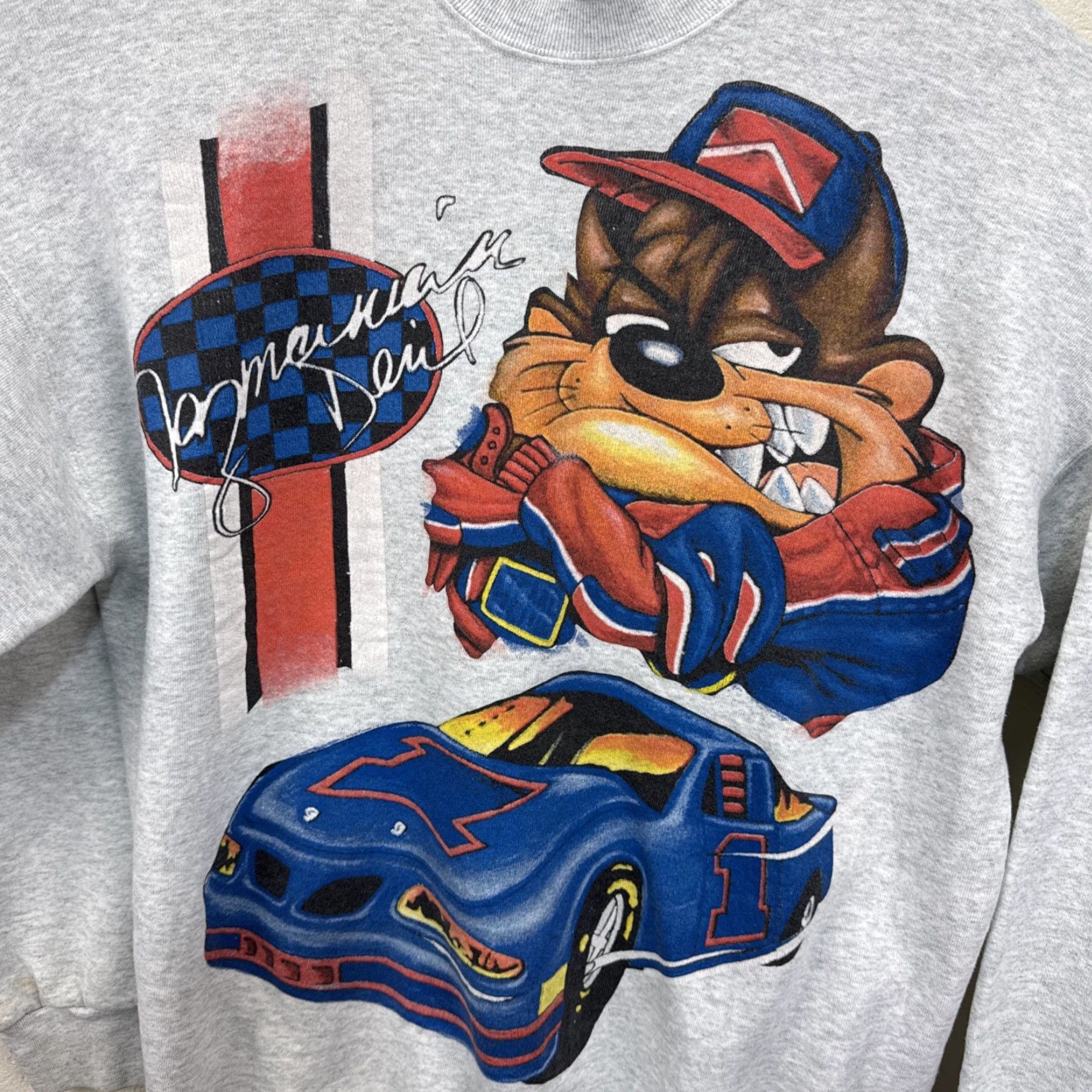 Vintage VINTAGE Looney Tunes Sweatshirt TAZ Crewneck XL Mens Graphic Print Gray 1998 Racing Vintage Retro Wool? Size US XL / EU 56 / 4 - 2 Thumbnail