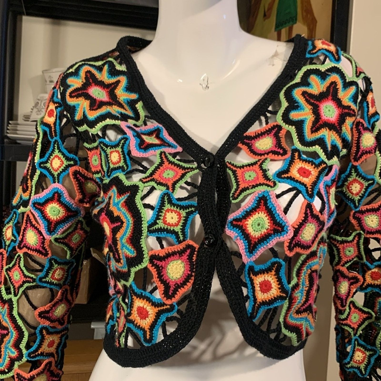 Handmade Handmade crochet granny squares multicolored bolero jacket Size M / US 6-8 / IT 42-44 - 1 Thumbnail