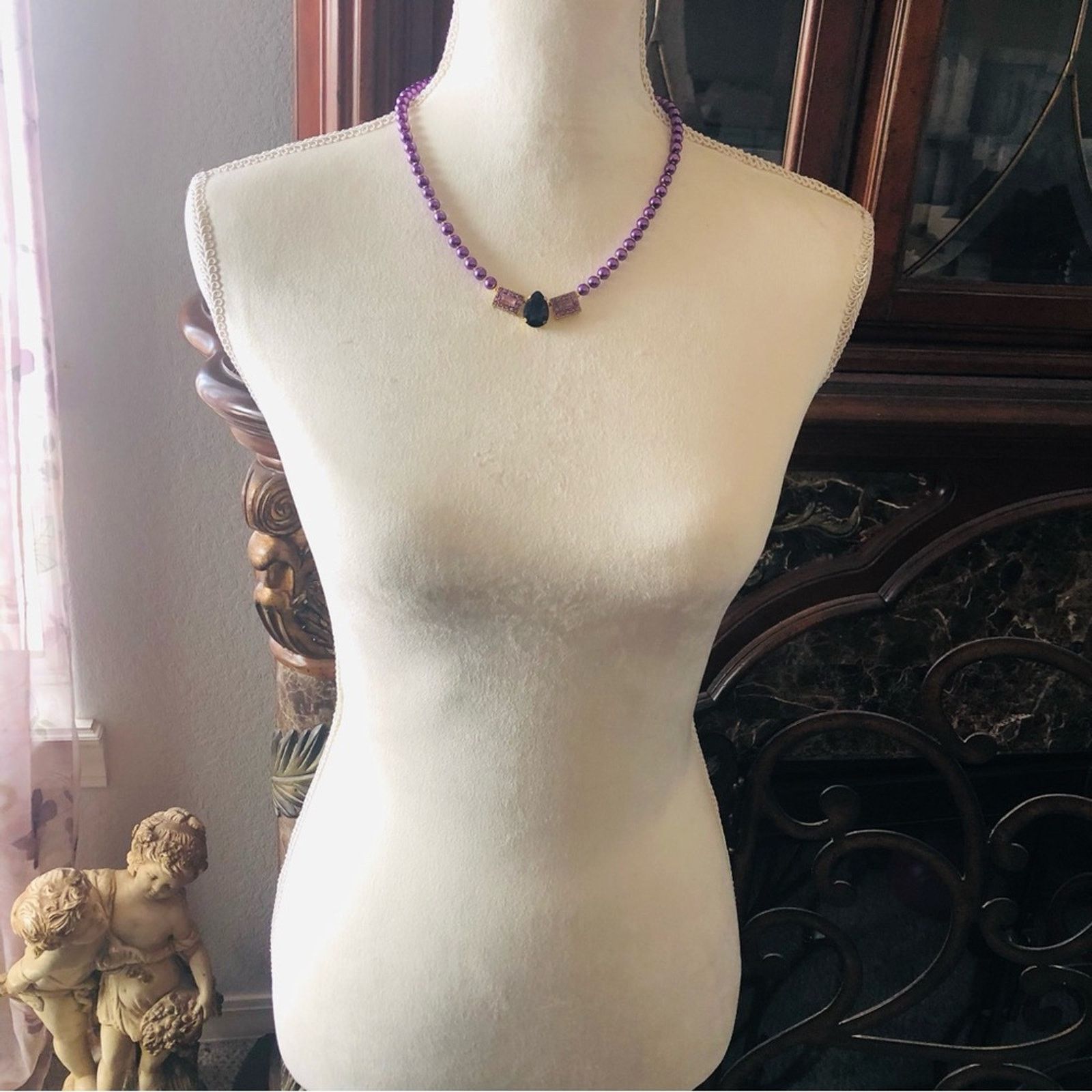 Handmade Handcrafted repurpose purple passion pendant Pearl necklace Size ONE SIZE - 6 Thumbnail
