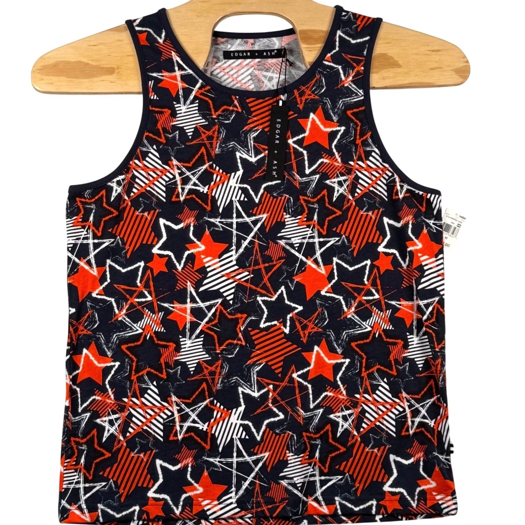 ASH NWT Edgar + Ash Mens M Patriotic Tank Top Star Print Graphic Blue Cotton Sleeve Sleeveless Summer Beachwear Size US M / EU 48-50 / 2 - 2 Thumbnail