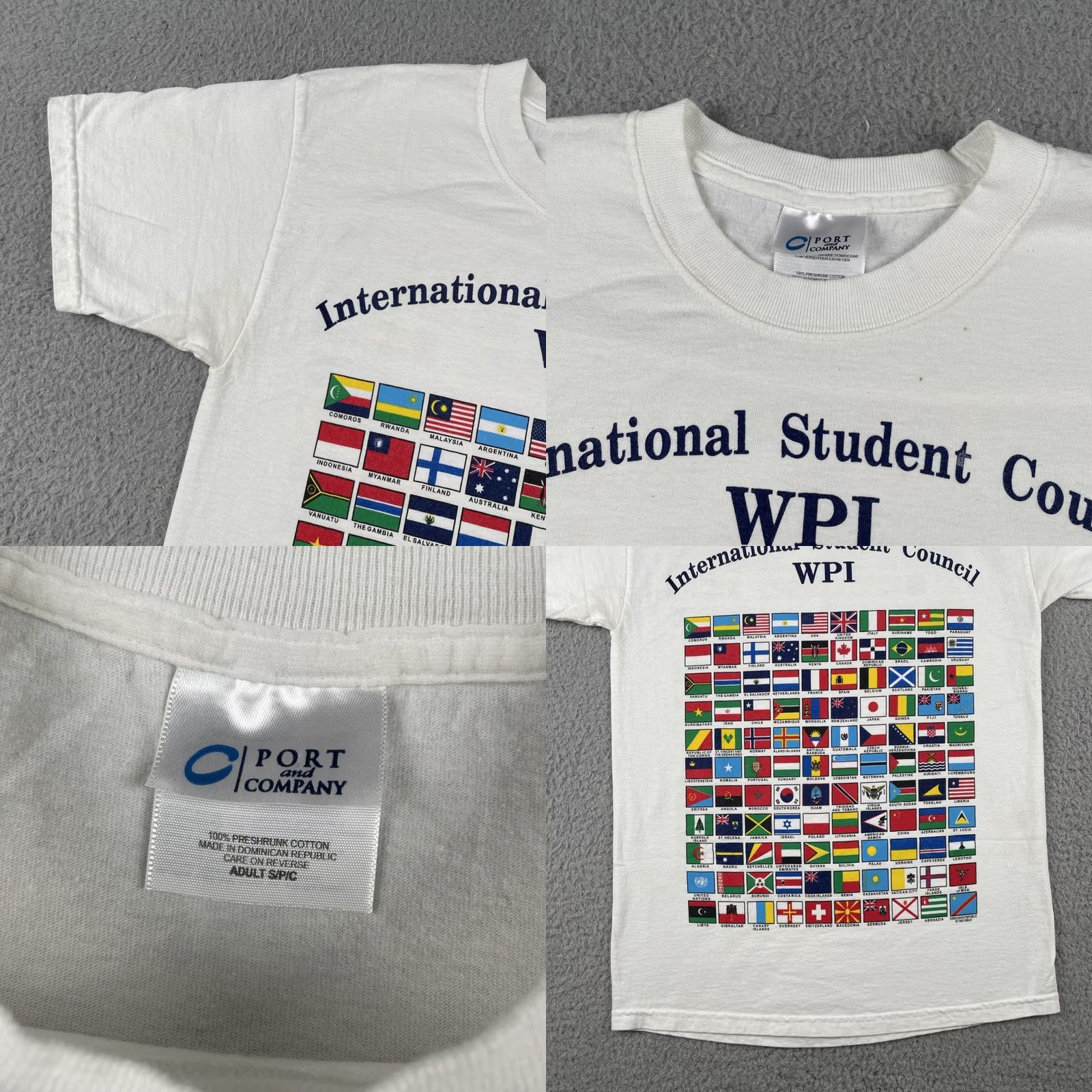 Port & Company VINTAGE Port & Company White Shirt T-Shirt Crew Neck Short Sleeve S Men's World Flags 90s Y2k Travel Abroad Culture Ships Planes Size US S / EU 44-46 / 1 - 8 Thumbnail