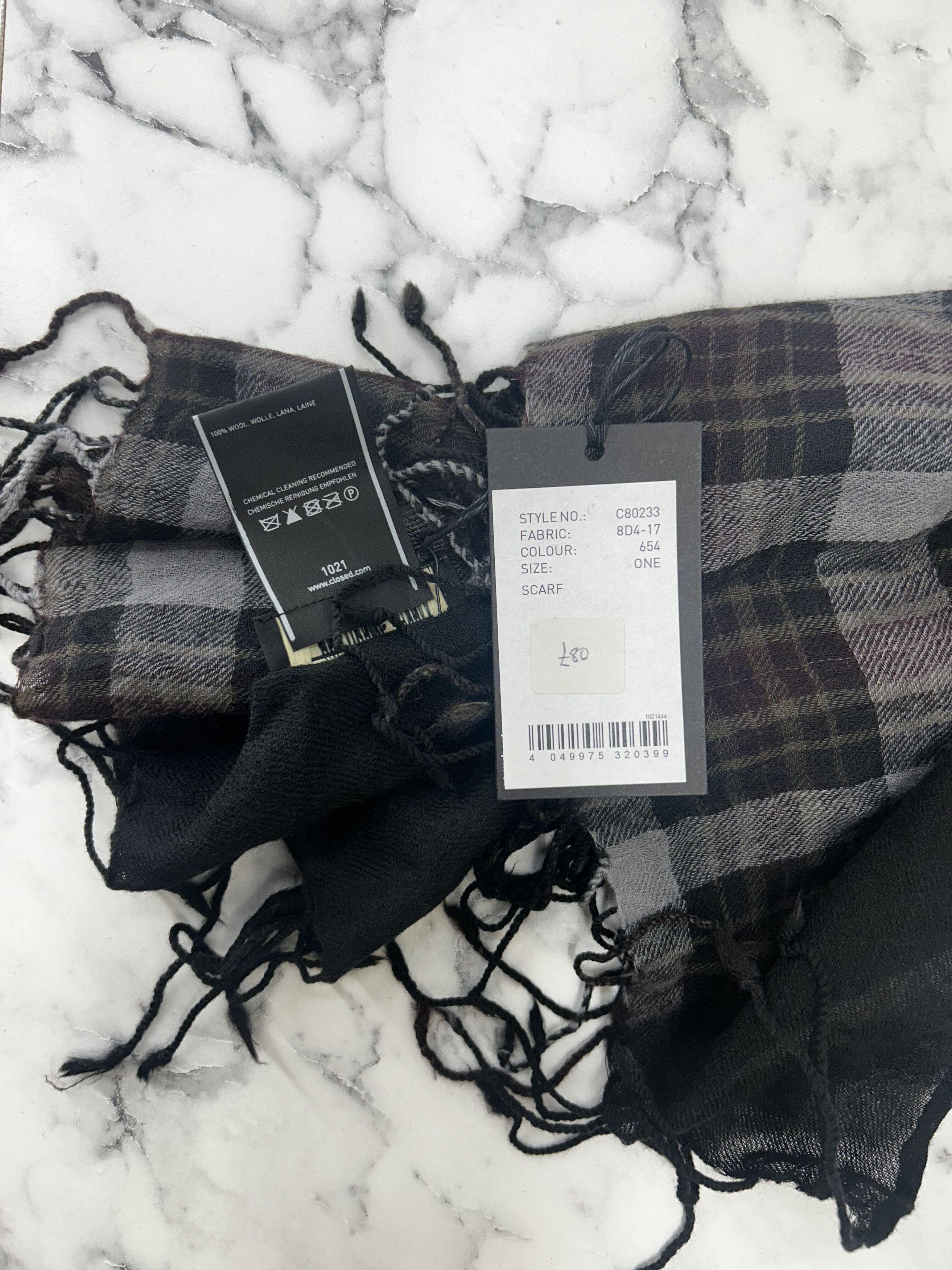 CLOSED Closed Grey Base Overdyed Checked Scarf With Distressed Trim Size ONE SIZE - 4 Thumbnail