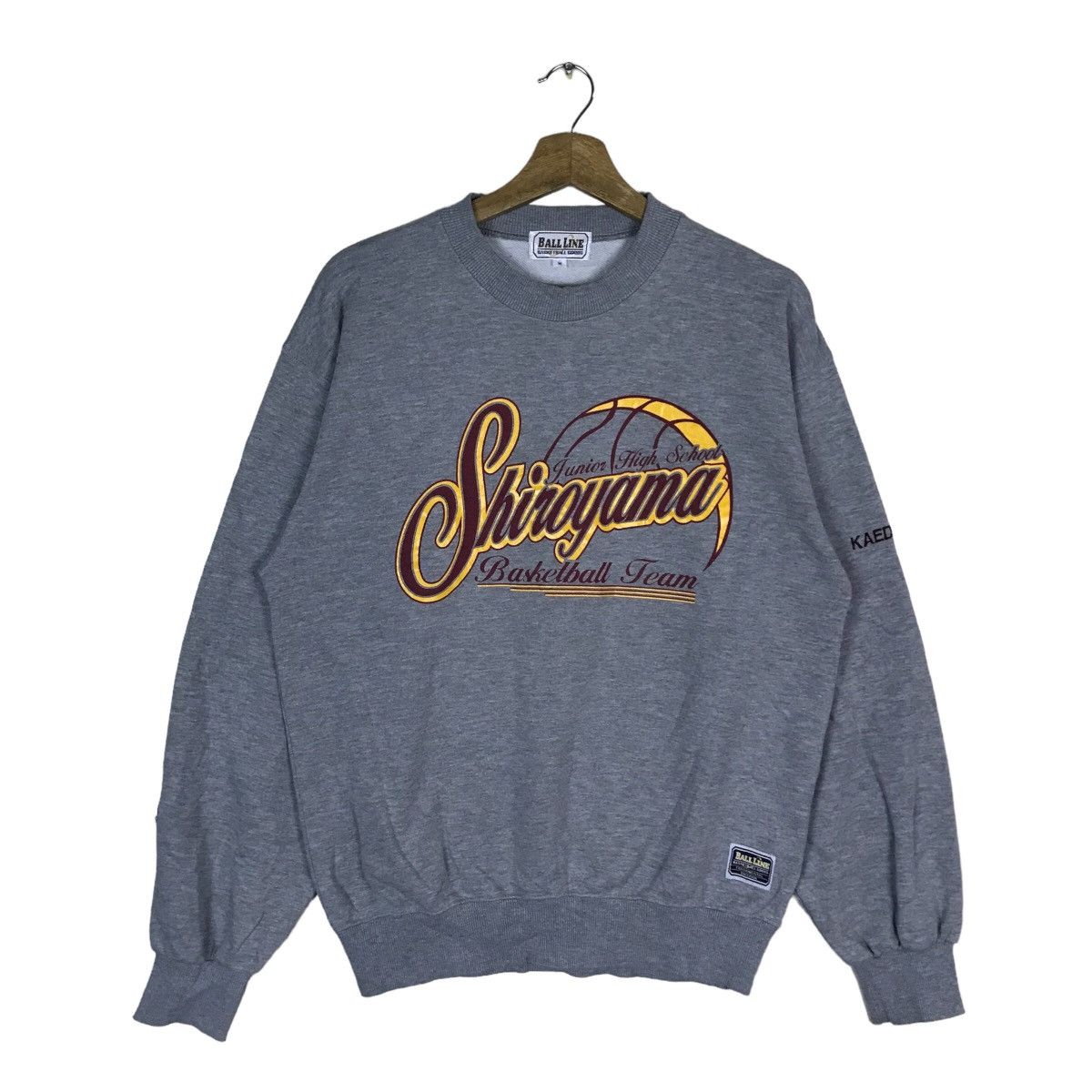image of Vintage Ball Line Basketball Goods Pullover Jumper in Grey, Men's (Size Medium)