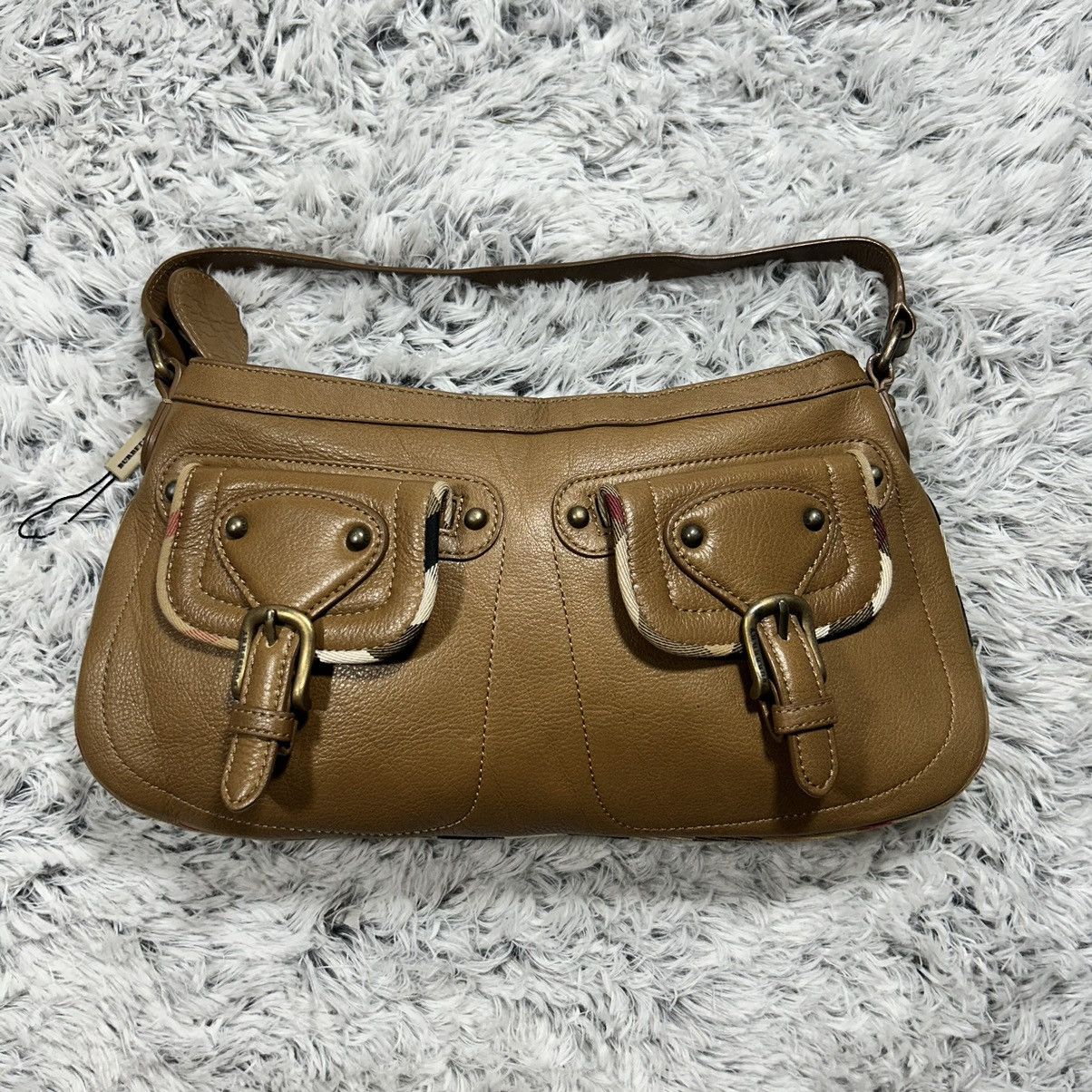 Burberry Brown Leather Shoulder Bag with Nova Check Trim