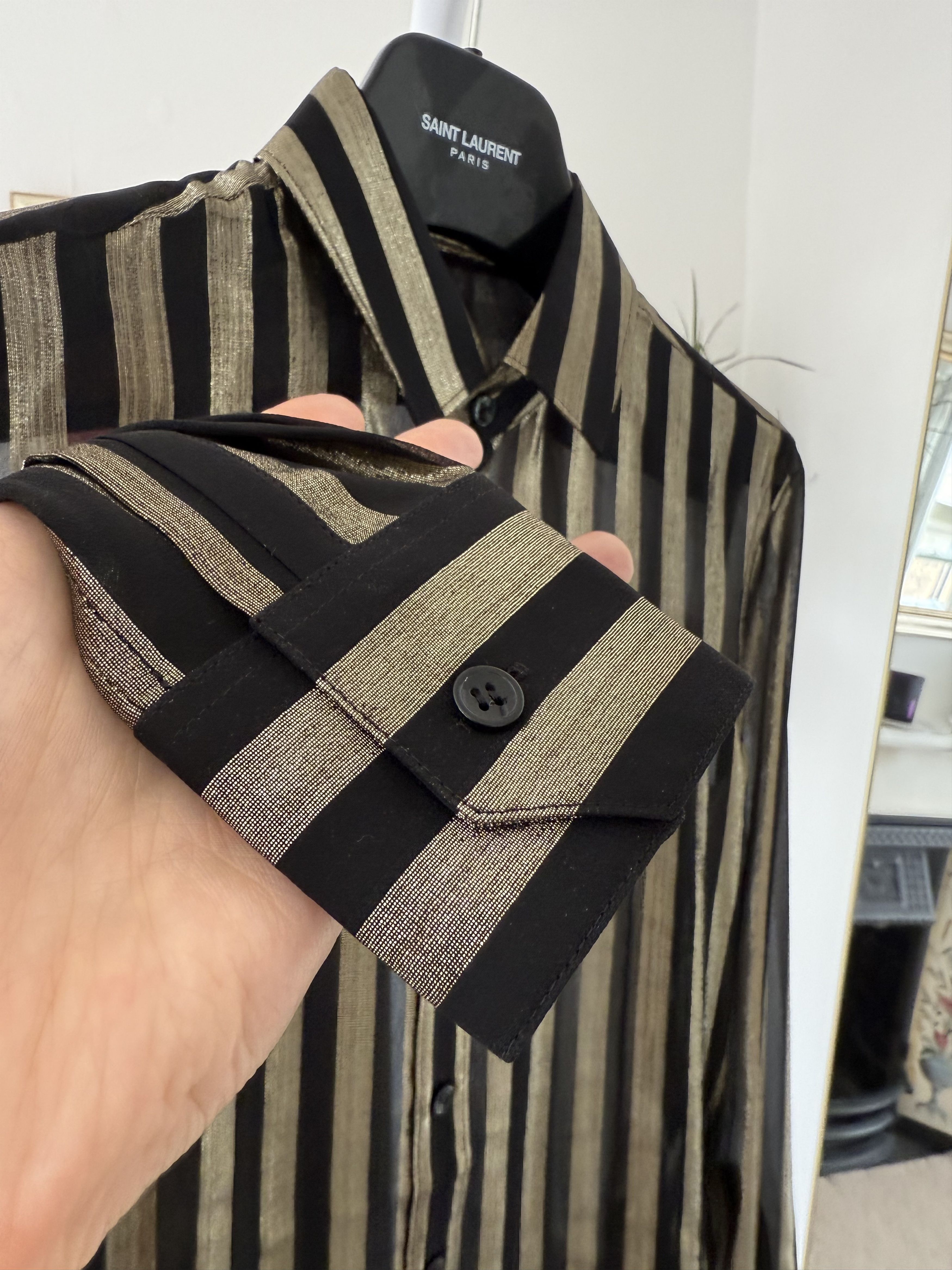 Saint Laurent Paris FW19 Saint Laurent Runway Striped Gold Silk Shirt Size XS / US 0-2 / IT 36-38 - 7 Thumbnail