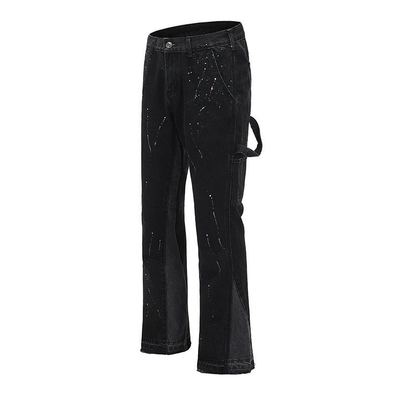 Jean Splattered Paint Flare Black Denim Jeans Size US 30 / EU 46 - 4 Thumbnail