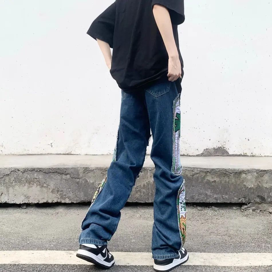 Japanese Brand Embroidered patchwork straight leg jeans Size US 32 / EU 48 - 4 Thumbnail