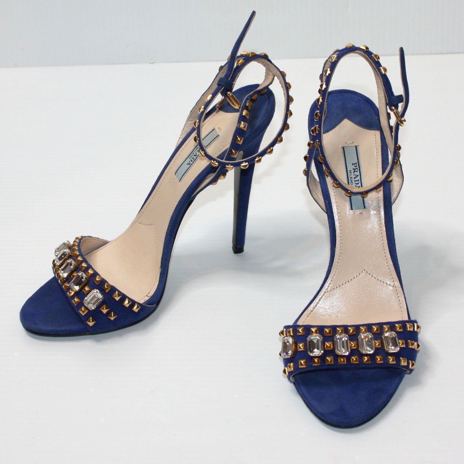Prada Crystal Studded Sandal Open-Toe Heels in Cobalt US 9.5 Size US 9.5 / IT 39.5 - 2 Thumbnail