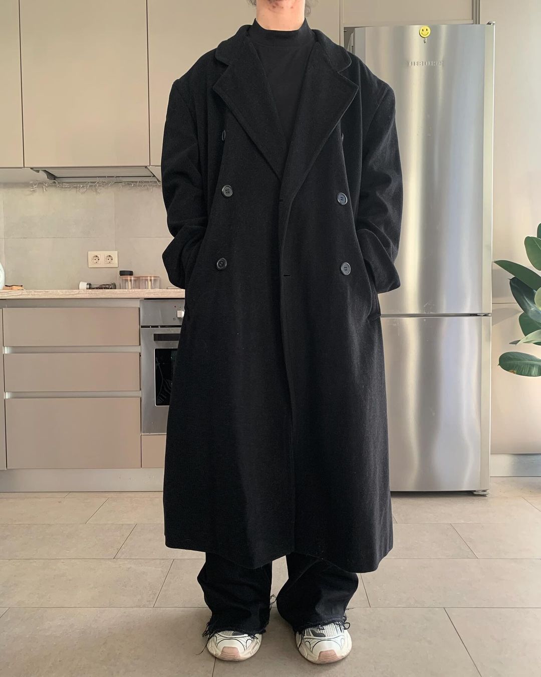 Image of Cashmere Wool x Vintage Long Wool Coat in Black, Men's (Size XL)