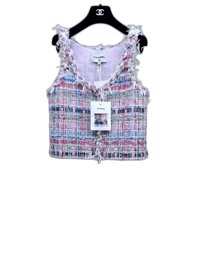 Chanel Chanel Pink Woven Vest with Glass Button Size US S / EU 44-46 / 1 - 1 Thumbnail