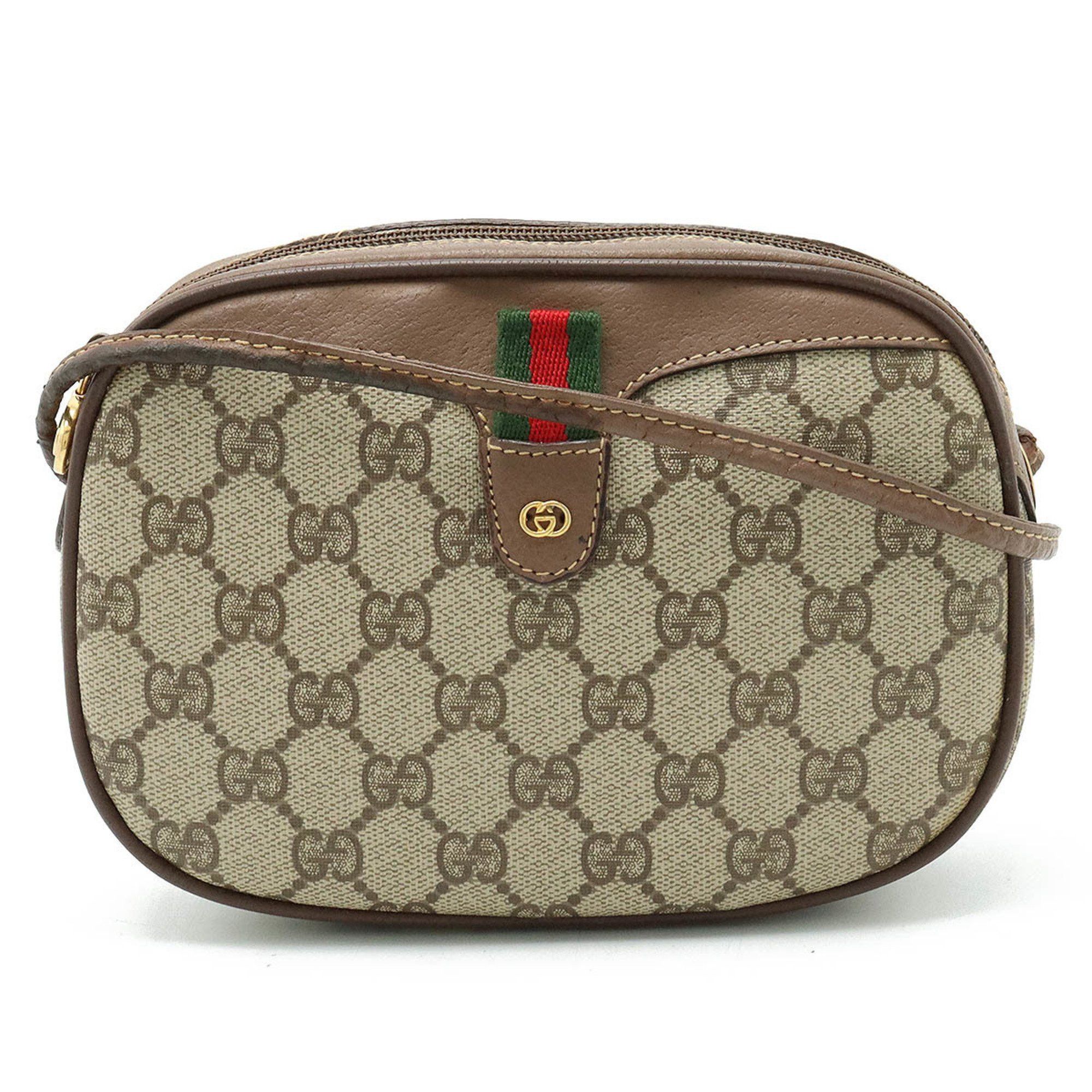 image of Gucci Old Gucci GG Plus Sherry Line Shoulder Bag Pochette Khaki Beige Brown 007.58.6112, Women's