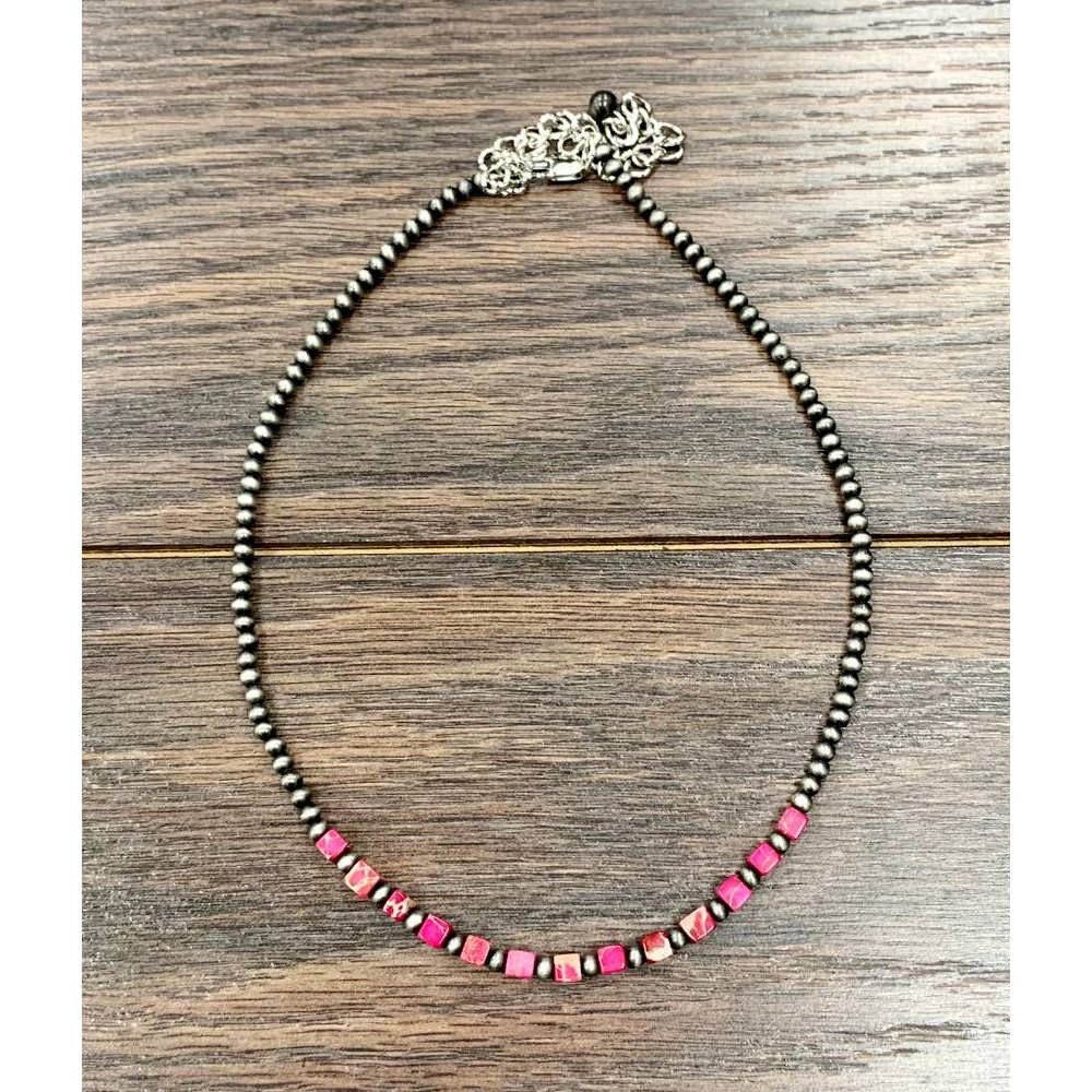 Other Handmade Square Gemstone Necklace with Navajo Beads 15 to 20 Size ONE SIZE - 5 Thumbnail