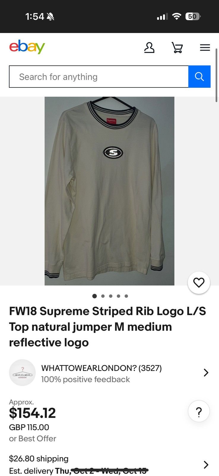 Supreme Supreme Striped Rib Logo L/S (FW18) Size US L / EU 52-54 / 3 - 5 Thumbnail
